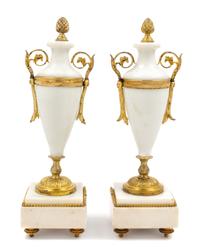 A Pair of Gilt Metal Mounted Marble Urns Height 12 inches. — 20TH CENTURY