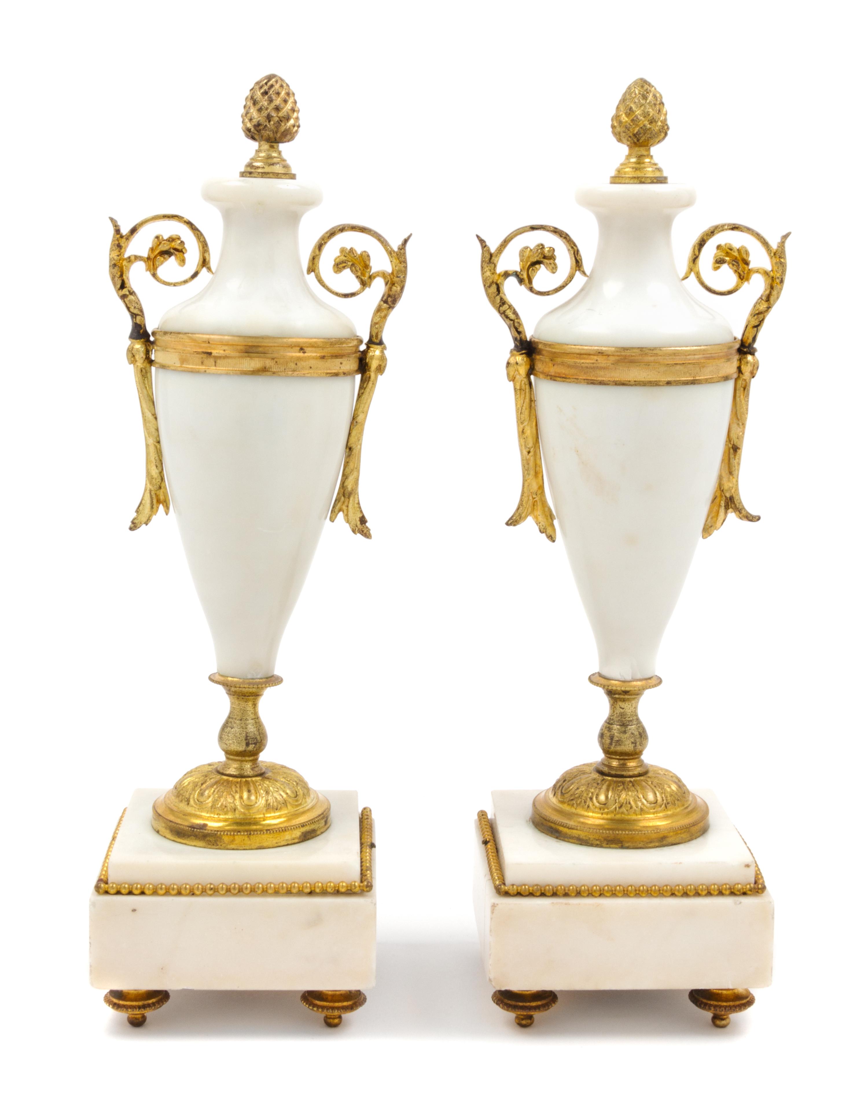 A Pair of Gilt Metal Mounted Marble Urns Height 12 inches. — 20TH CENTURY