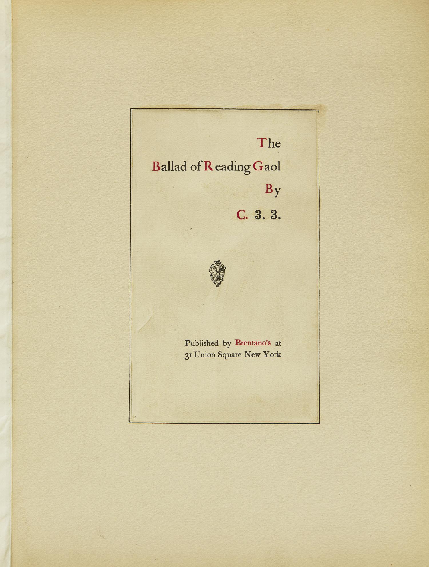 (Wilde, Oscar). The Ballad of Reading Gaol by C.3.3.