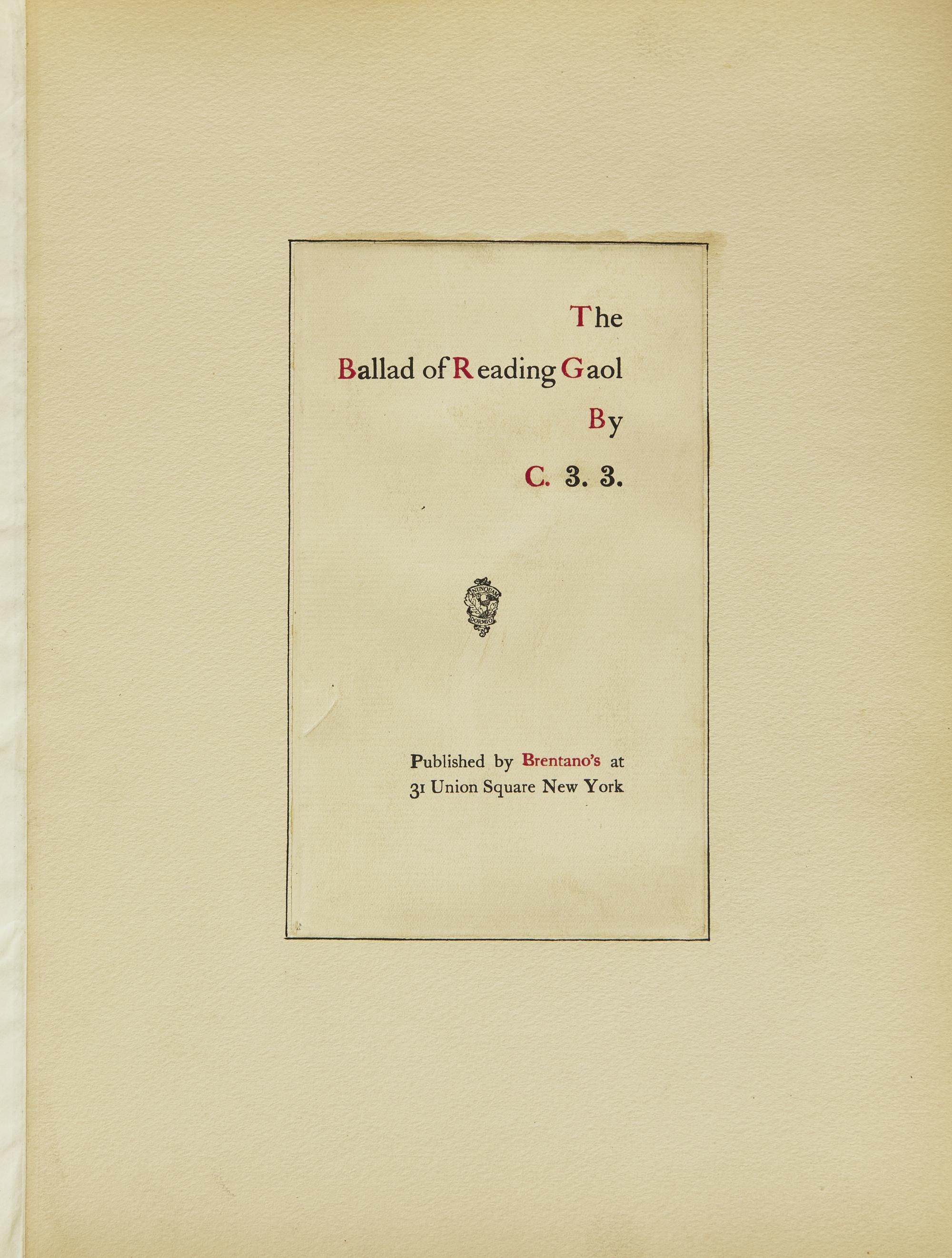 (Wilde, Oscar). The Ballad of Reading Gaol by C.3.3.