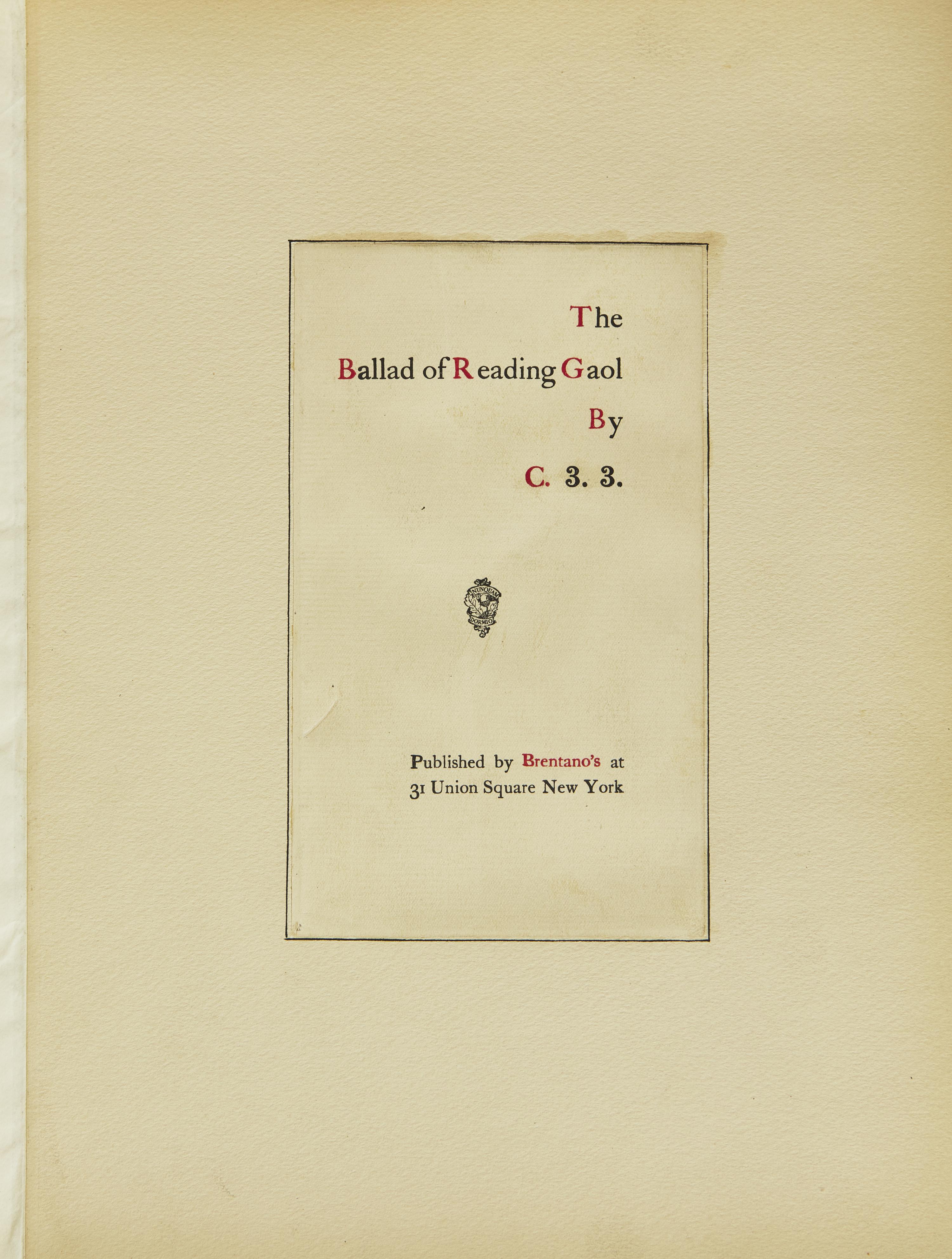 (Wilde, Oscar). The Ballad of Reading Gaol by C.3.3.