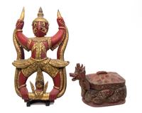 Two Balinese Polychromed and Carved Wood Articles Height of tallest 20 1/2 inches. — 19th to 20th CENTURY