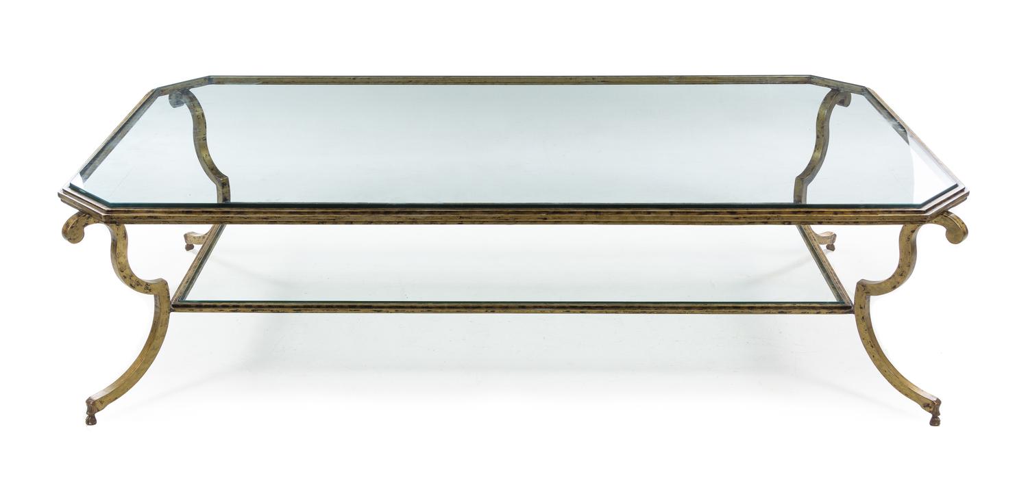 A Gilt Metal and Glass Low Table Height 20 x width 38 x depth 74 inches. — 20TH CENTURY