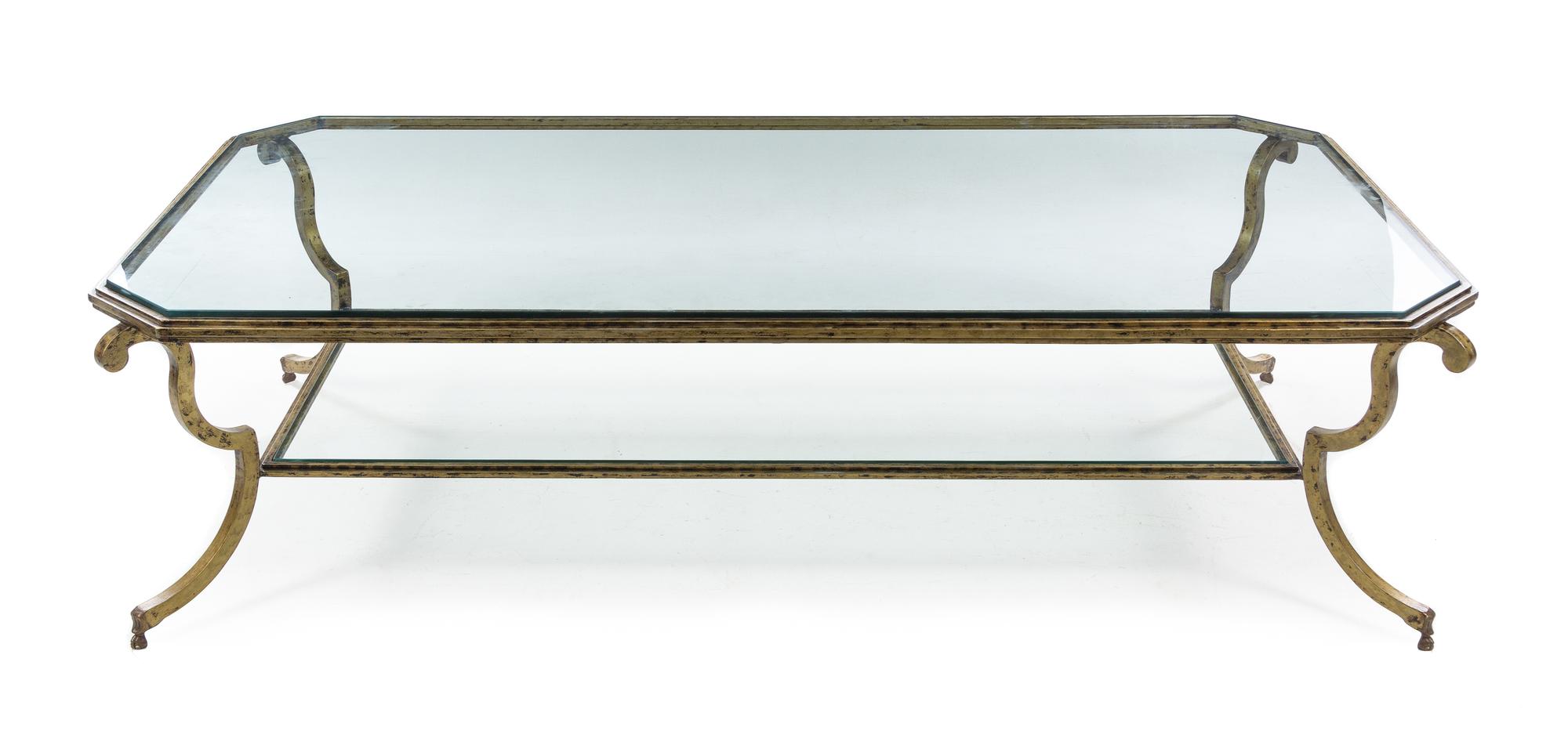 A Gilt Metal and Glass Low Table Height 20 x width 38 x depth 74 inches. — 20TH CENTURY