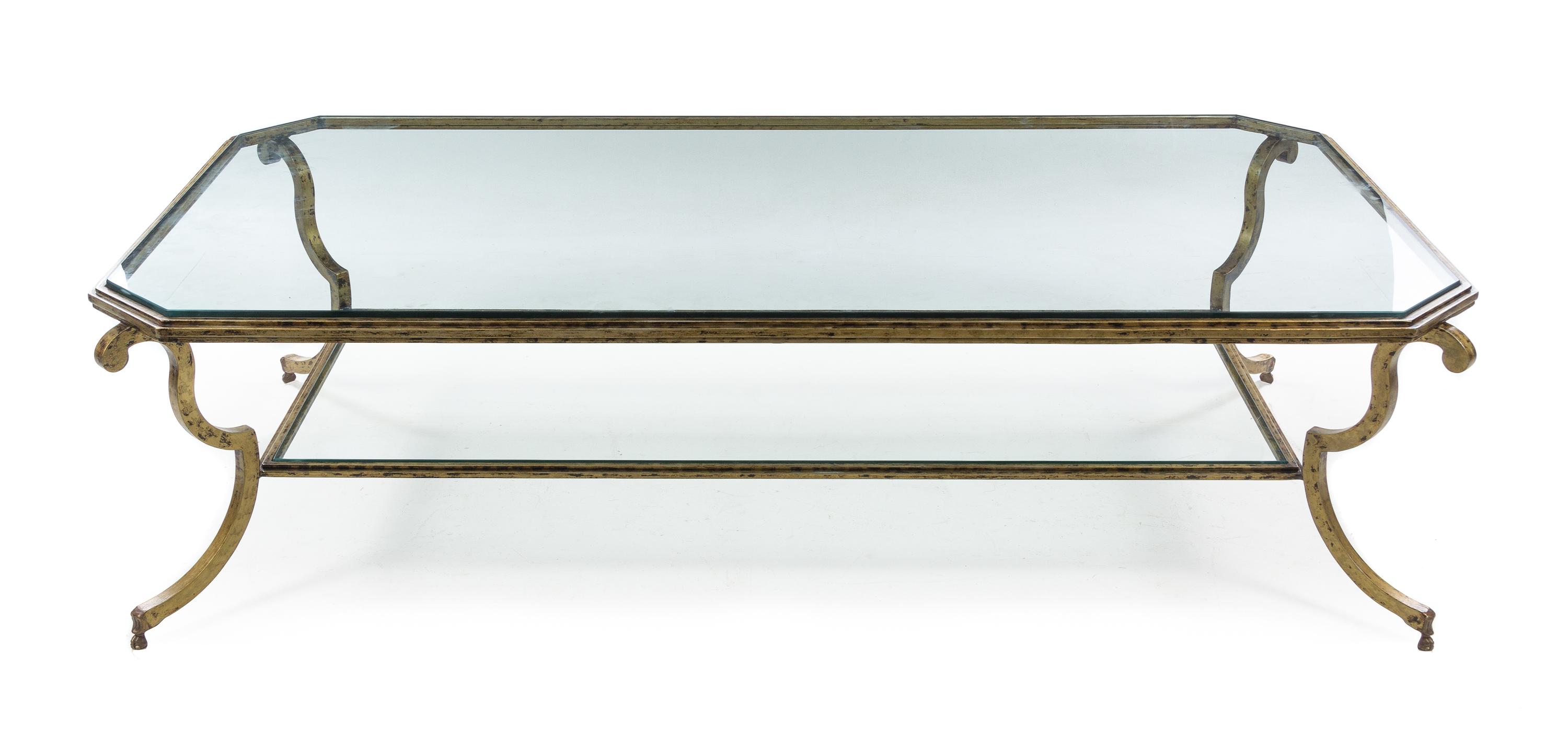A Gilt Metal and Glass Low Table Height 20 x width 38 x depth 74 inches. — 20TH CENTURY