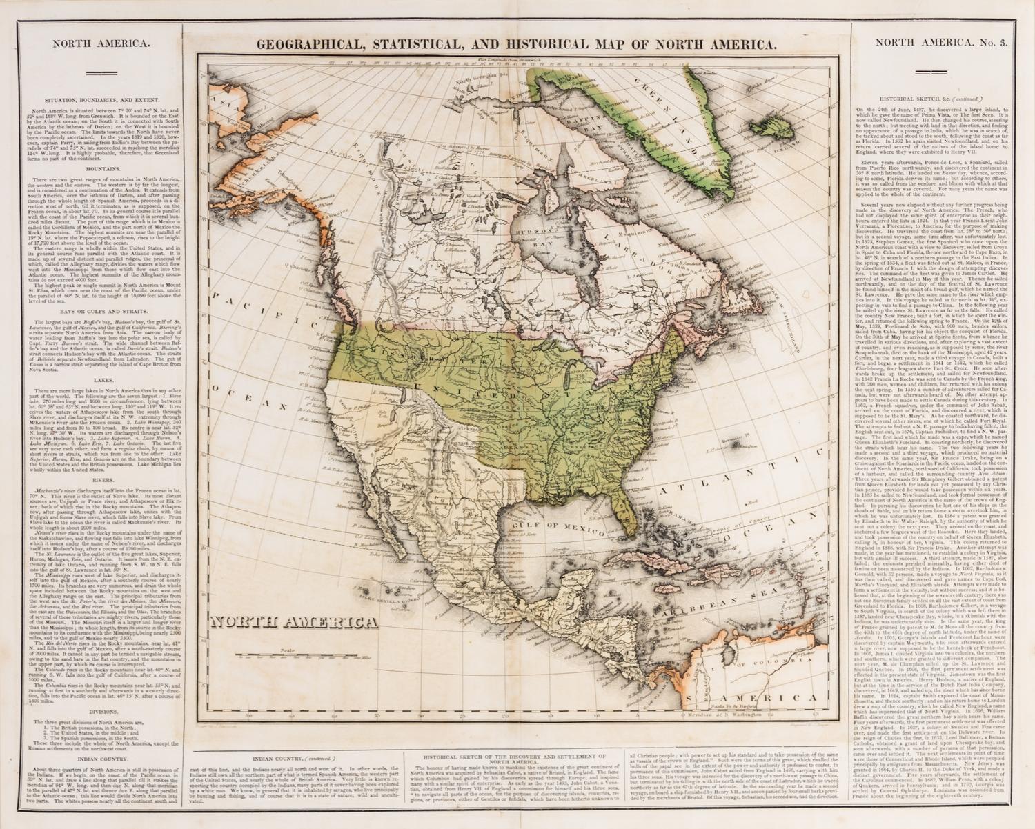 (MAP) CAREY, HENRY CHARLES; LEA, ISAAC. Geographical, Statistical and Historical Map of North America. [Philadelphia], c.1822.