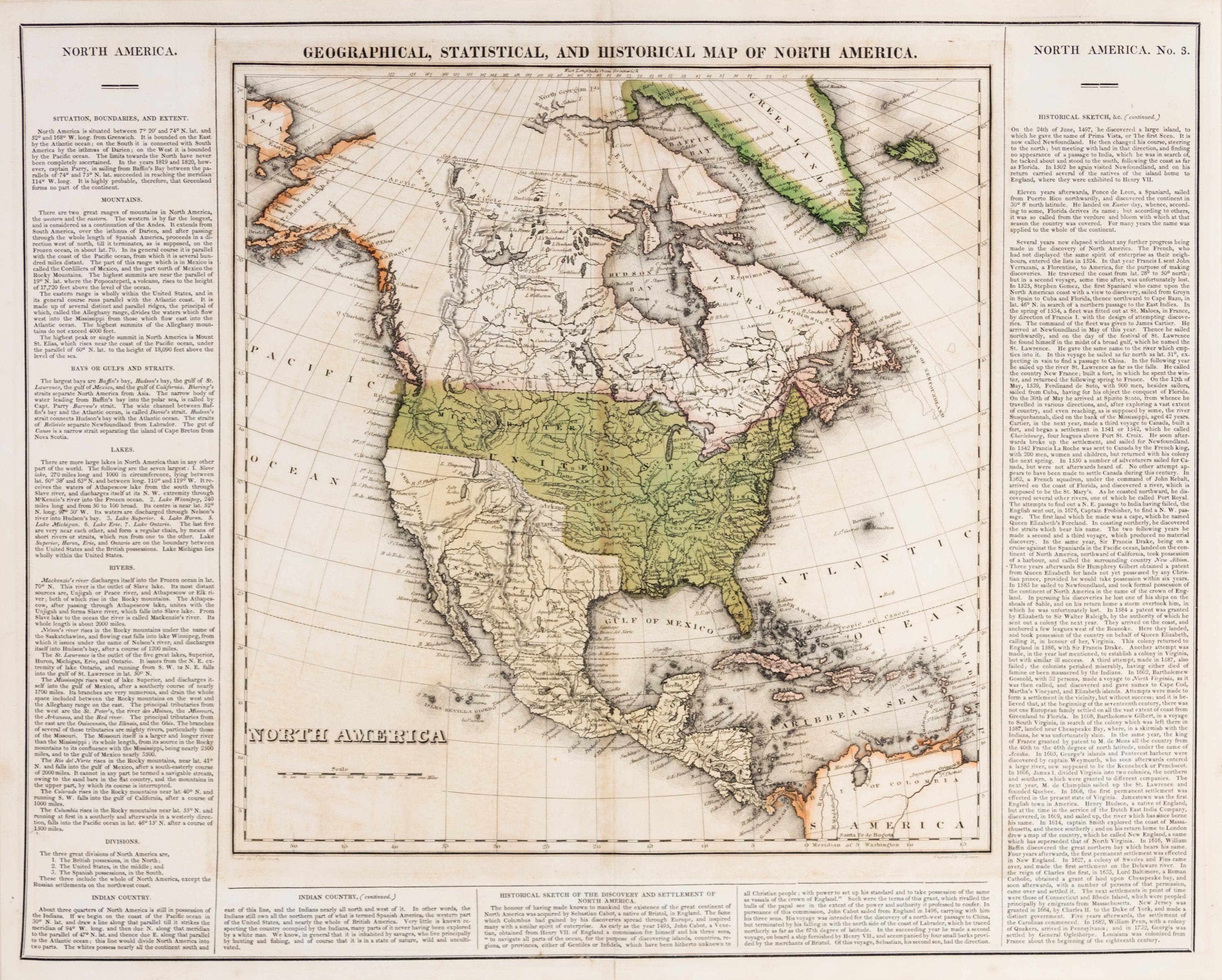 (MAP) CAREY, HENRY CHARLES; LEA, ISAAC. Geographical, Statistical and Historical Map of North America. [Philadelphia], c.1822.