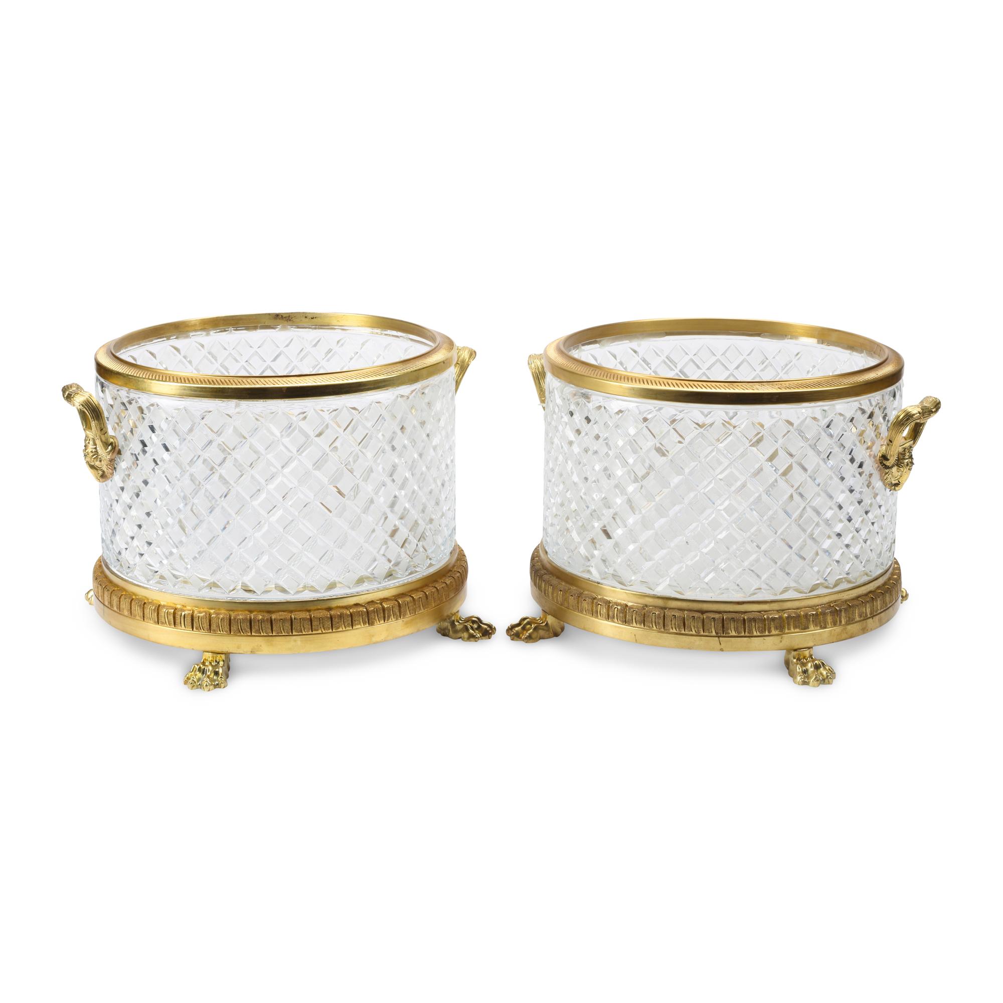 A Pair of Gilt Bronze Mounted Cut Glass Jardinières