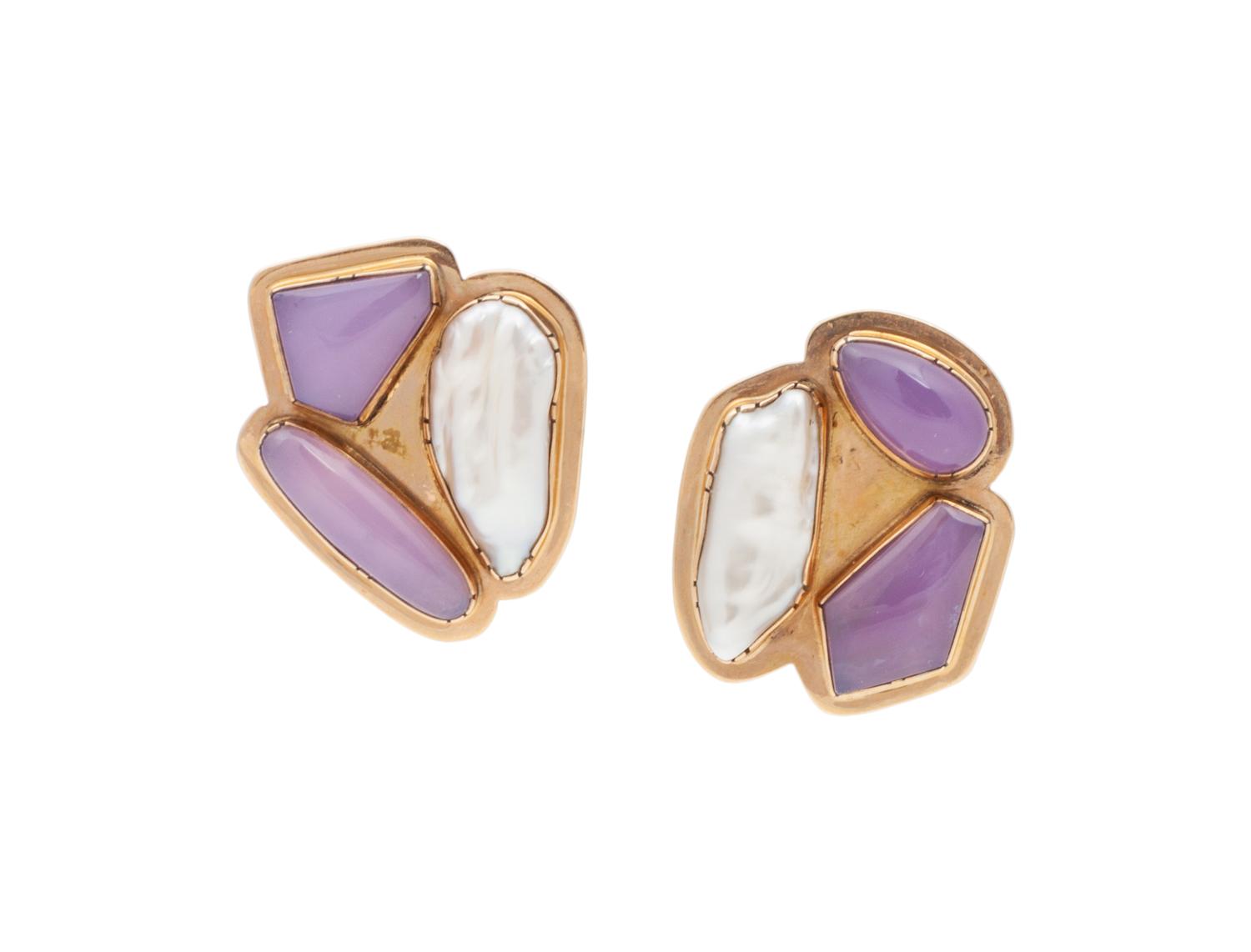 14k Gold Earrings, with Inlaid Stones
