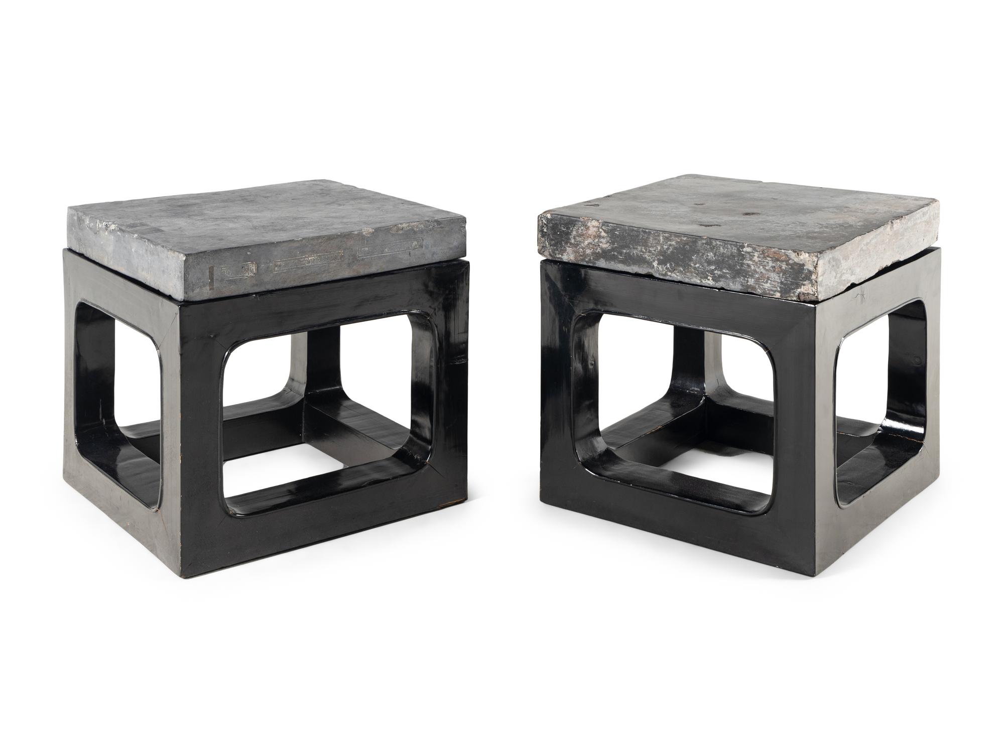 A Pair of Chinese 'Gold Brick' Jinzhuan Stele Top Side Tables, Daoguang Period 清道光十八年 金磚一對