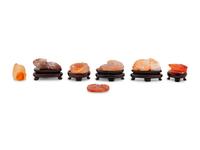 Seventeen Small Chinese Carnelian Agate Carvings