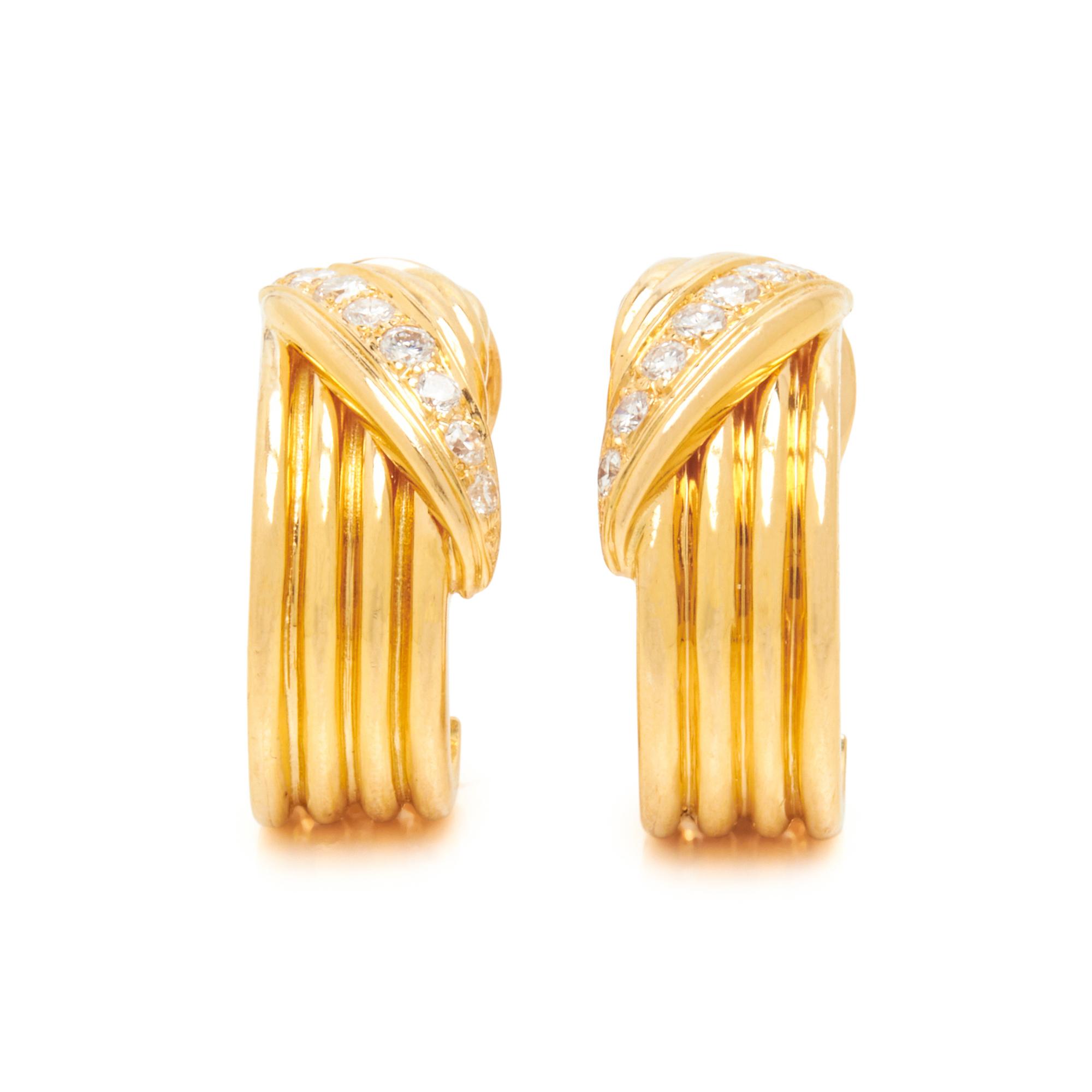 VAN CLEEF & ARPELS, YELLOW GOLD AND DIAMOND EARCLIPS