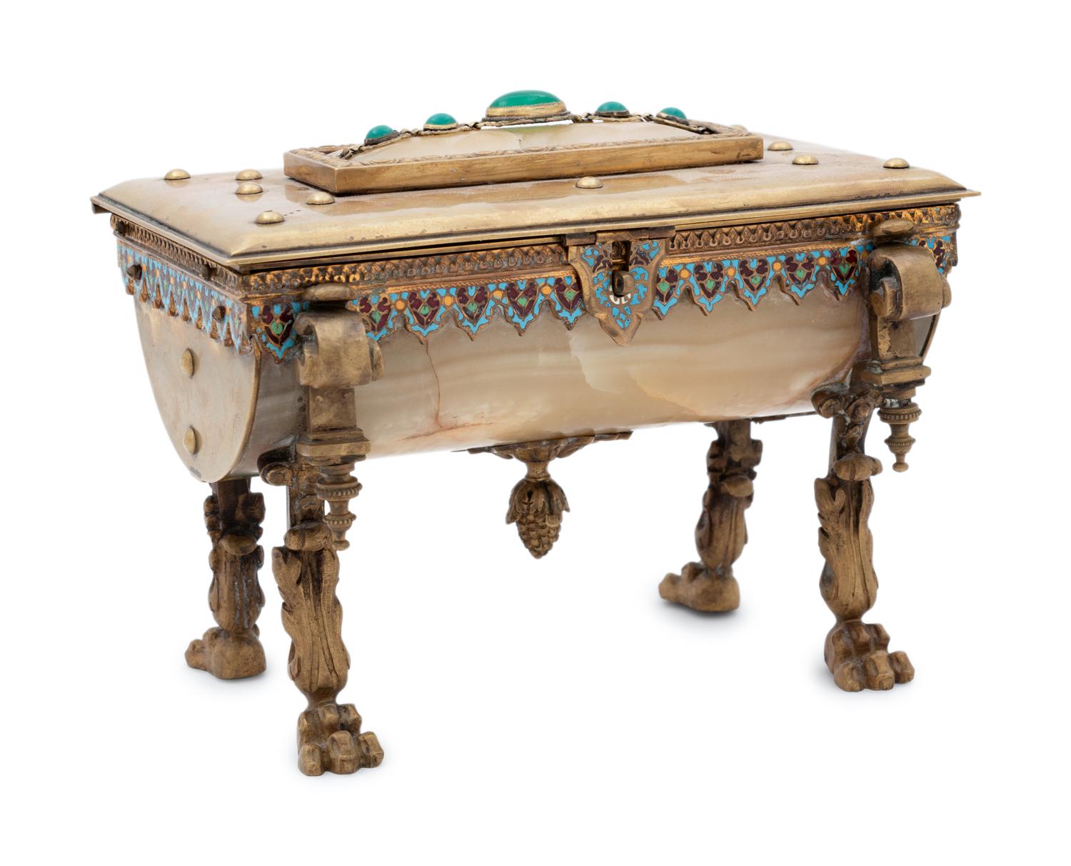 A French Onyx and Champlevé Table Casket