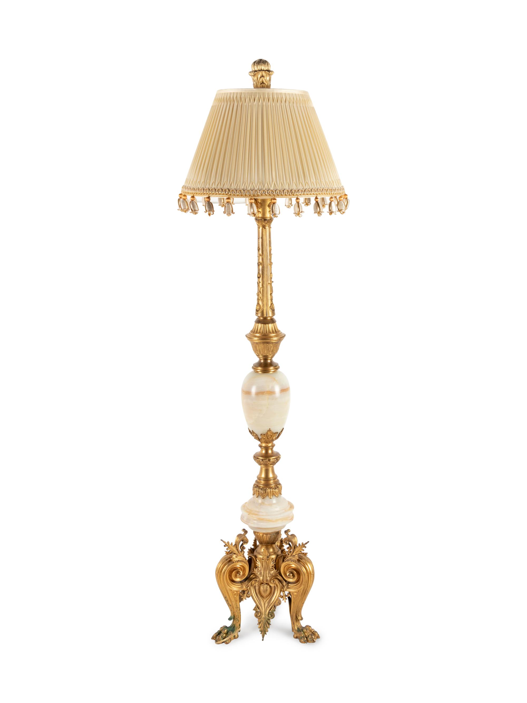 A Renaissance Revival Gilt Bronze and Onyx Floor Lamp
