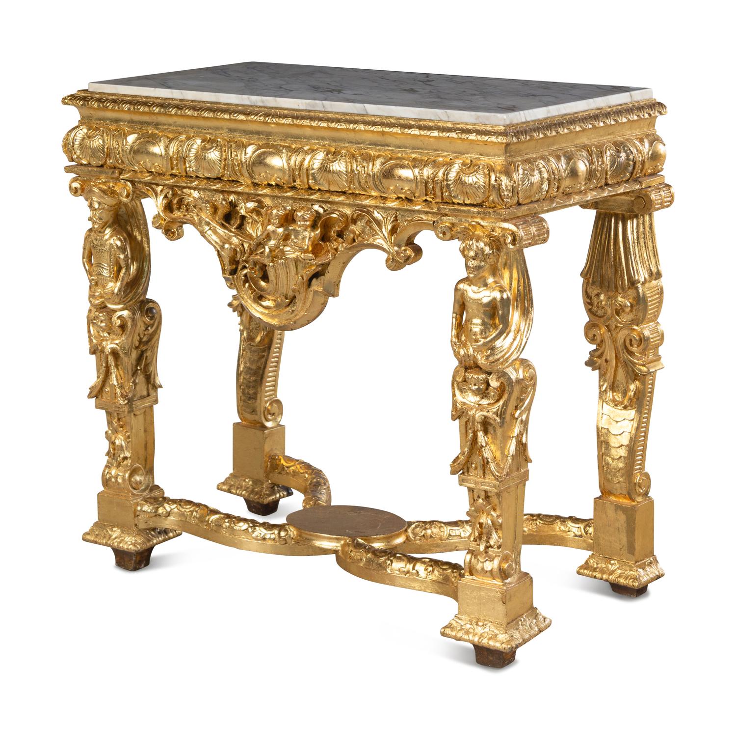 An Italian Giltwood Marble-Top Console Table