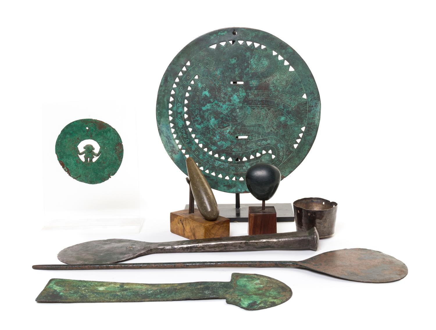 Four South American Archaic Metal Articles, Length of longest 16 1/4 inches.