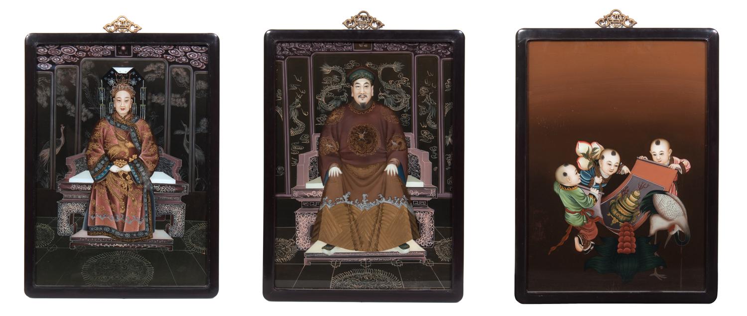 Three Painted Plaques Each 21 3/4 x 15 1/2 inches.