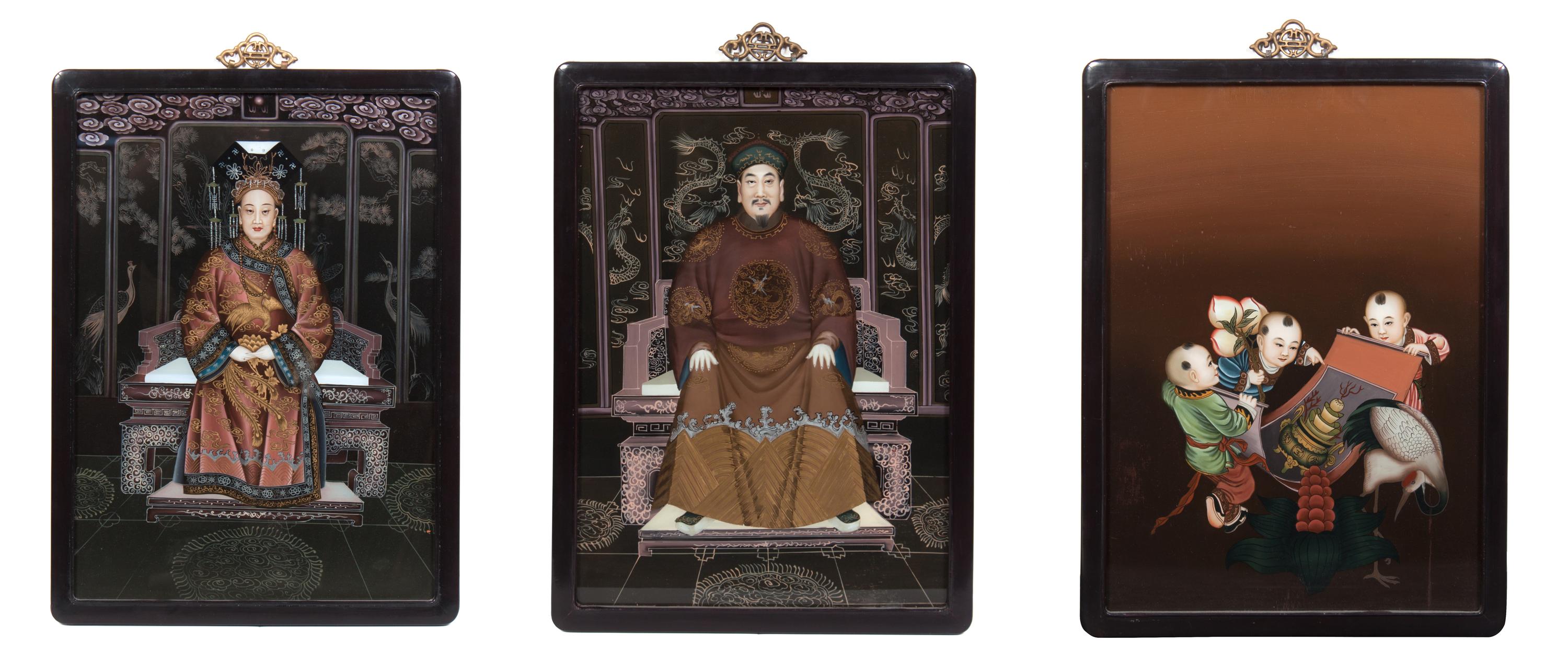 Three Painted Plaques Each 21 3/4 x 15 1/2 inches.