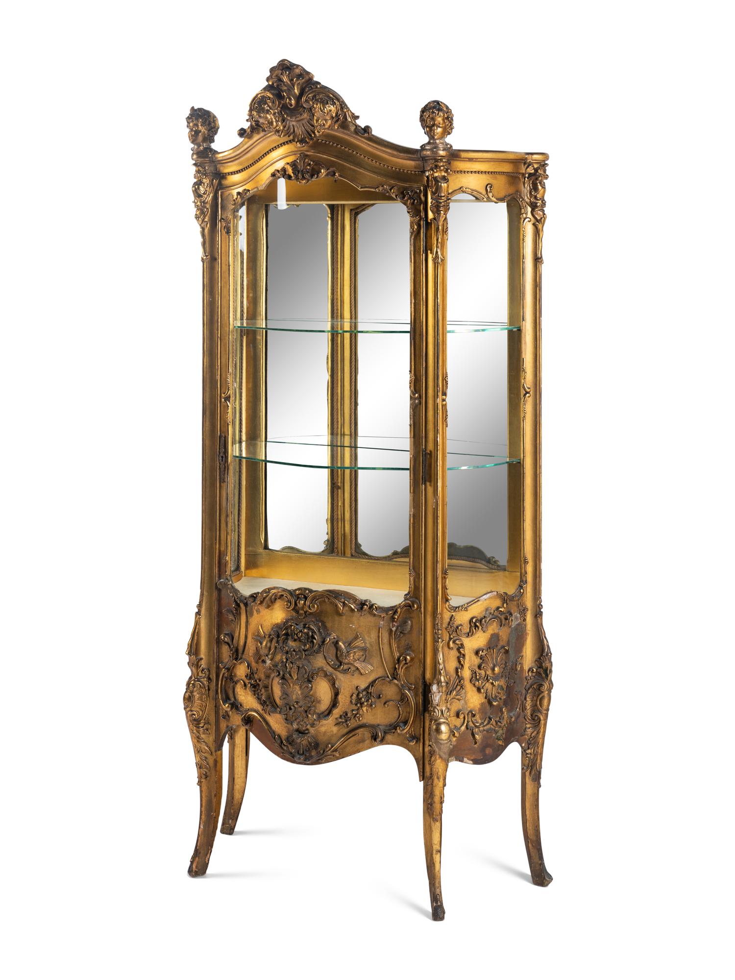 A Louis XV Style Giltwood Vitrine Cabinet
