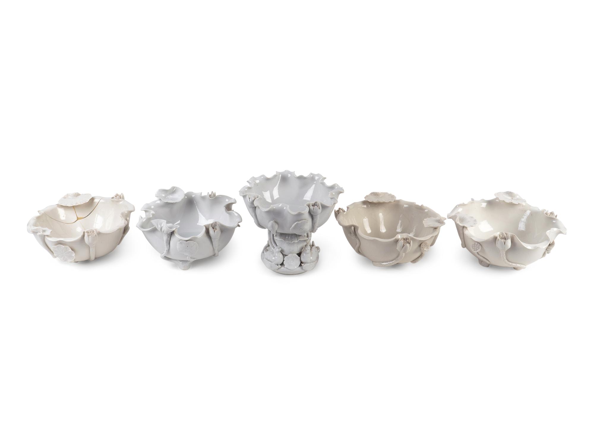 Five Chinese Blanc de Chine Porcelain Lotus Bowls