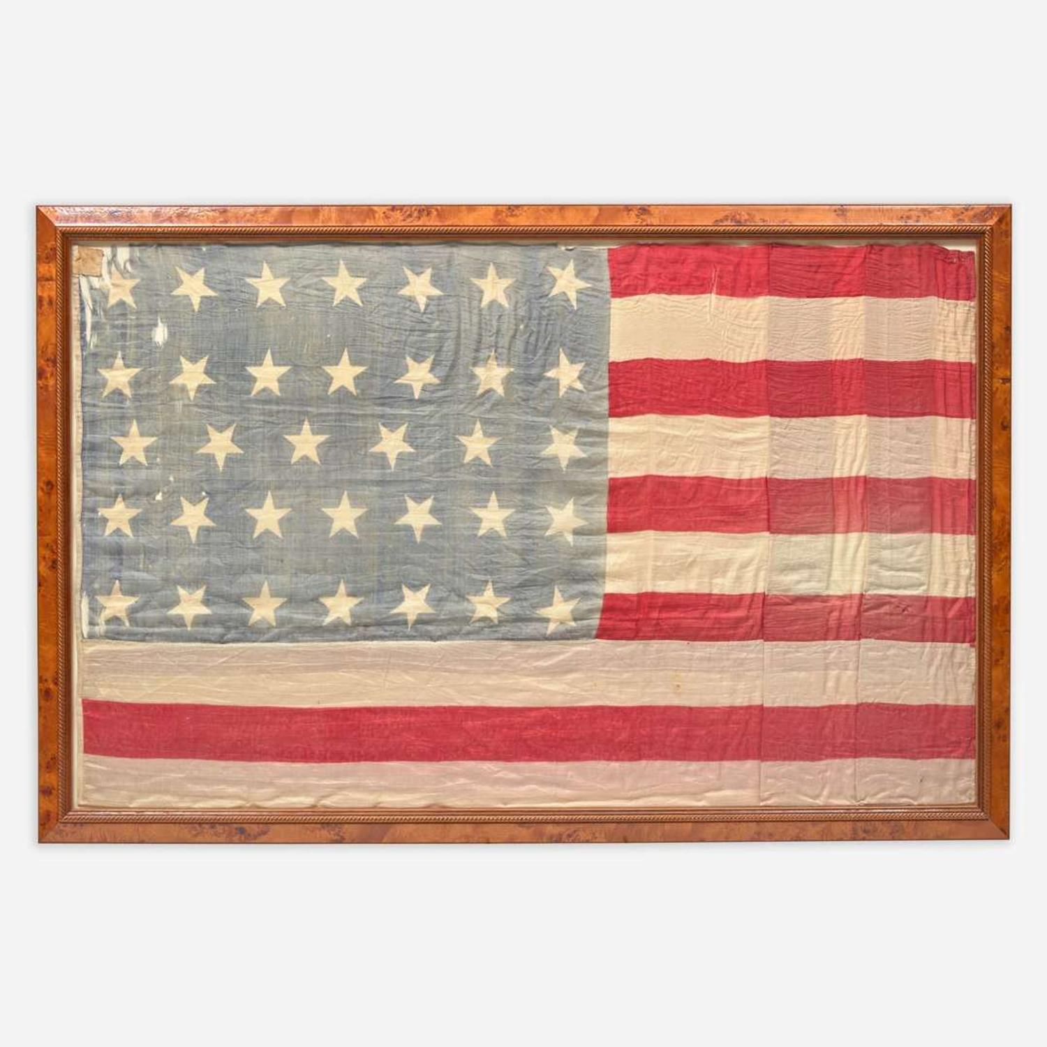 A 34-Star Civil War era printed silk American National Flag circa 1863