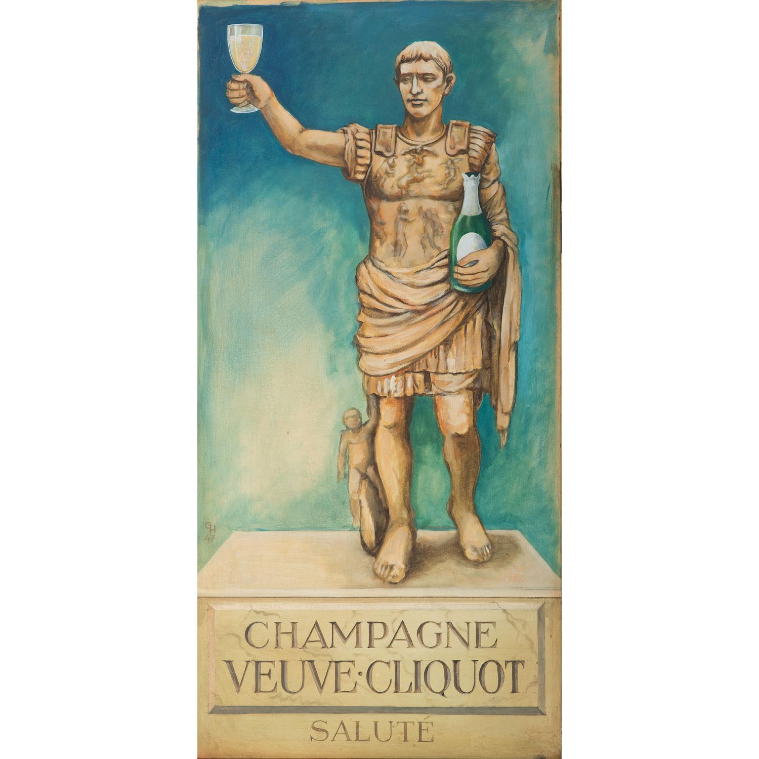 A Champagne Veuve Cliquot Augustus Caesar Painted Advertising Sign
