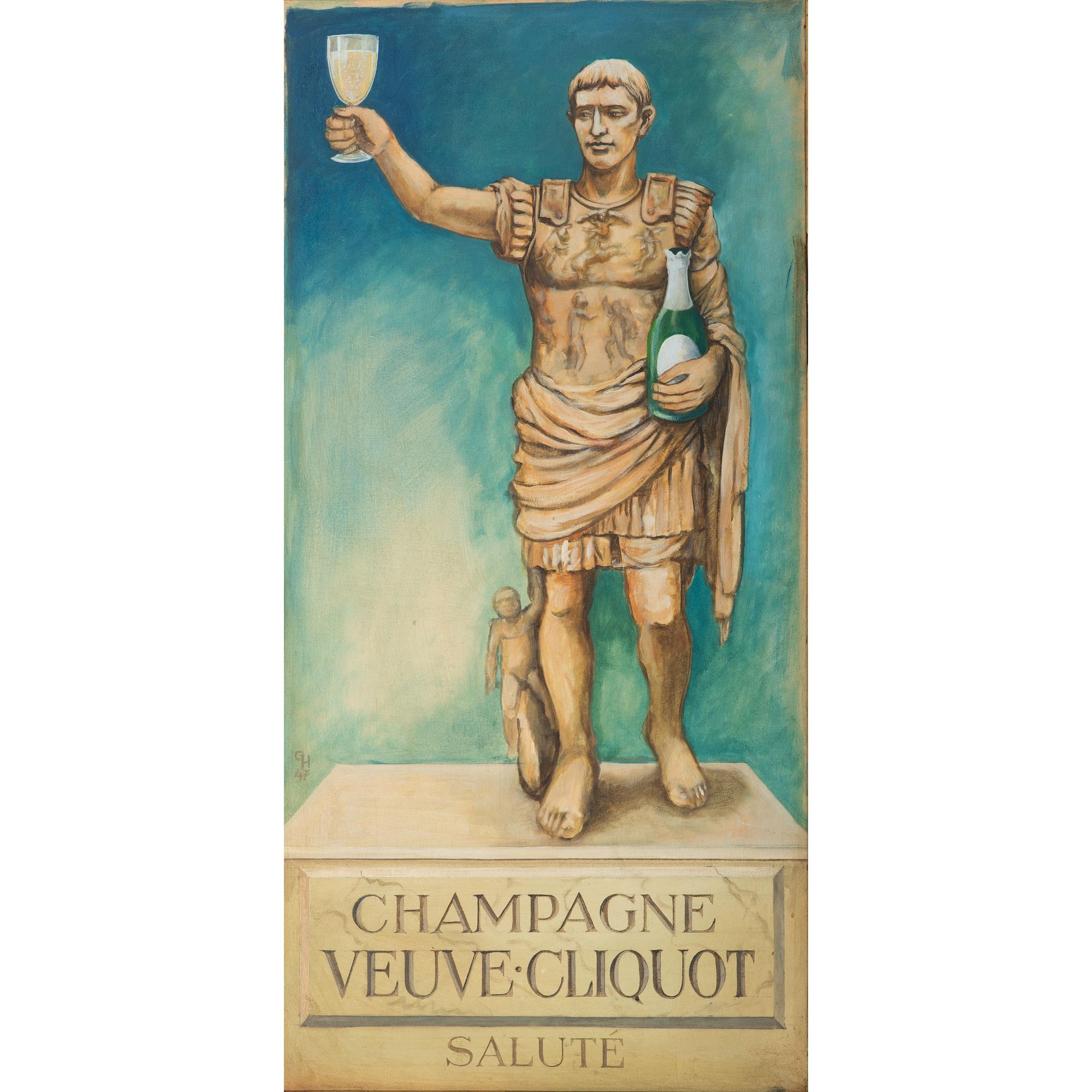 A Champagne Veuve Cliquot Augustus Caesar Painted Advertising Sign