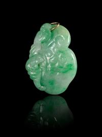 A Carved Apple Green and Celadon Jadeite Pendant — 19TH CENTURY