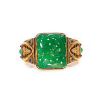 YELLOW GOLD, JADE AND MULTIGEM BANGLE BRACELET