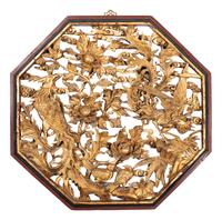 A Chinese Lacquered Carved Wood 'Flower and Bird' Panel