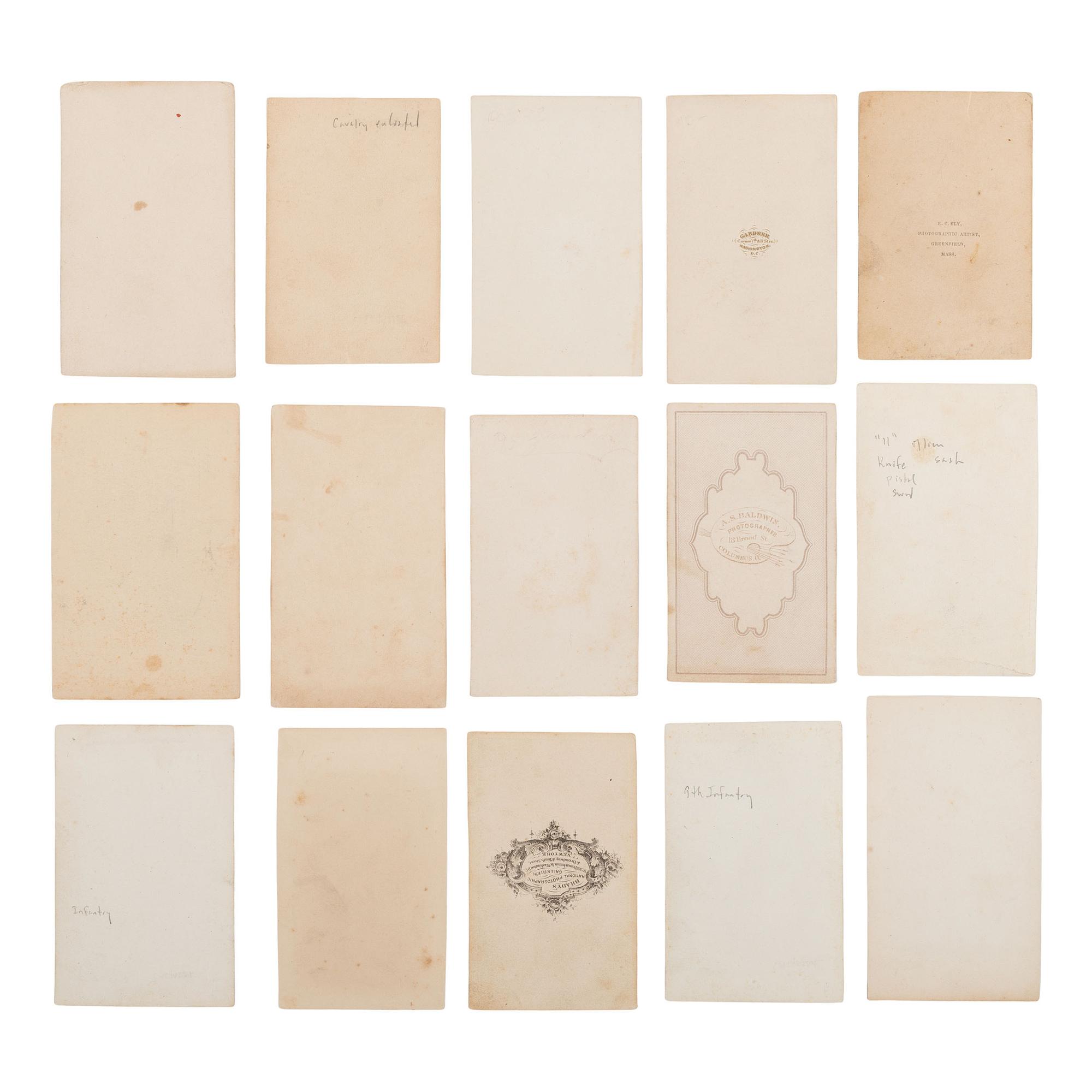 [Civil War] Group of 15 Carte de Visites of Armed Union Officers and Enlisted Men.