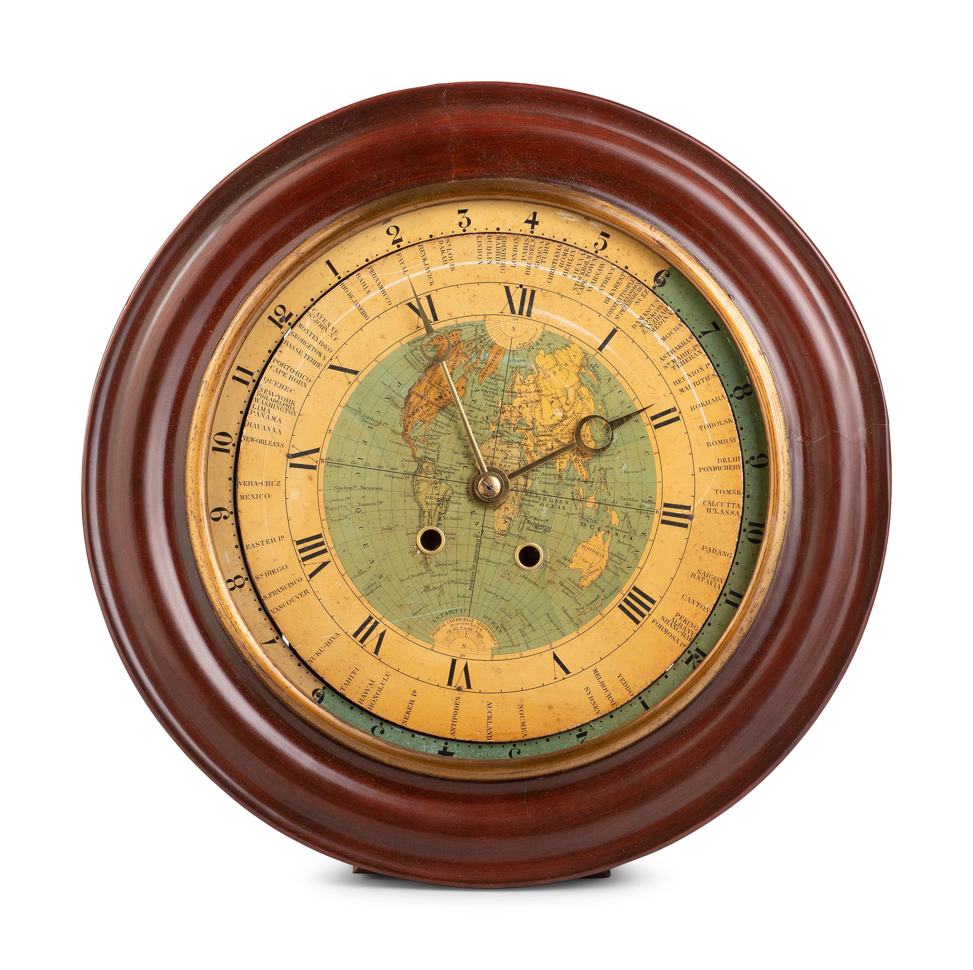 A French Striking Eight Day World Time Clock