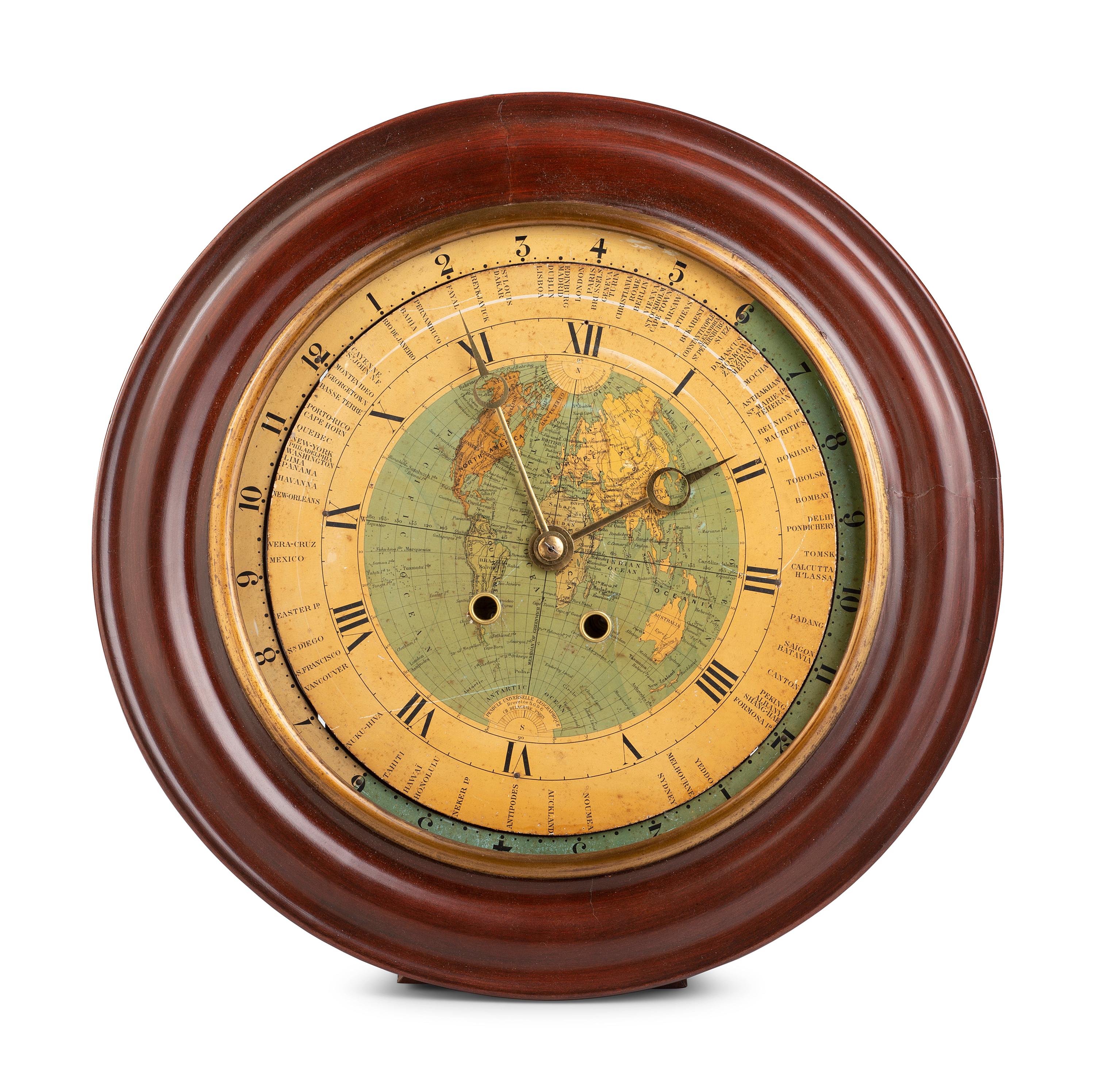 A French Striking Eight Day World Time Clock