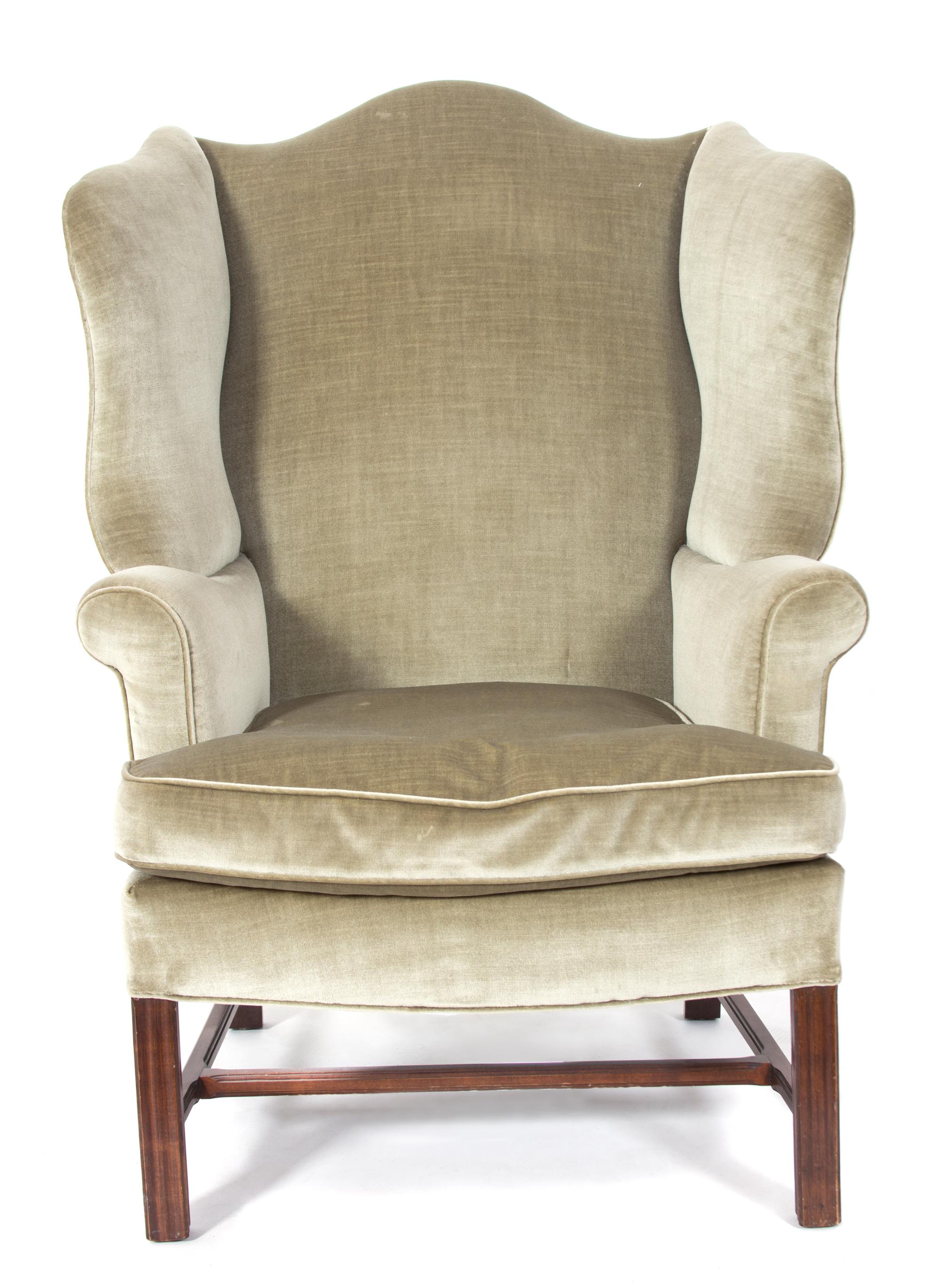 A George III Style Mahogany Wing Chair Height 44 inches. — 19TH CENTURY