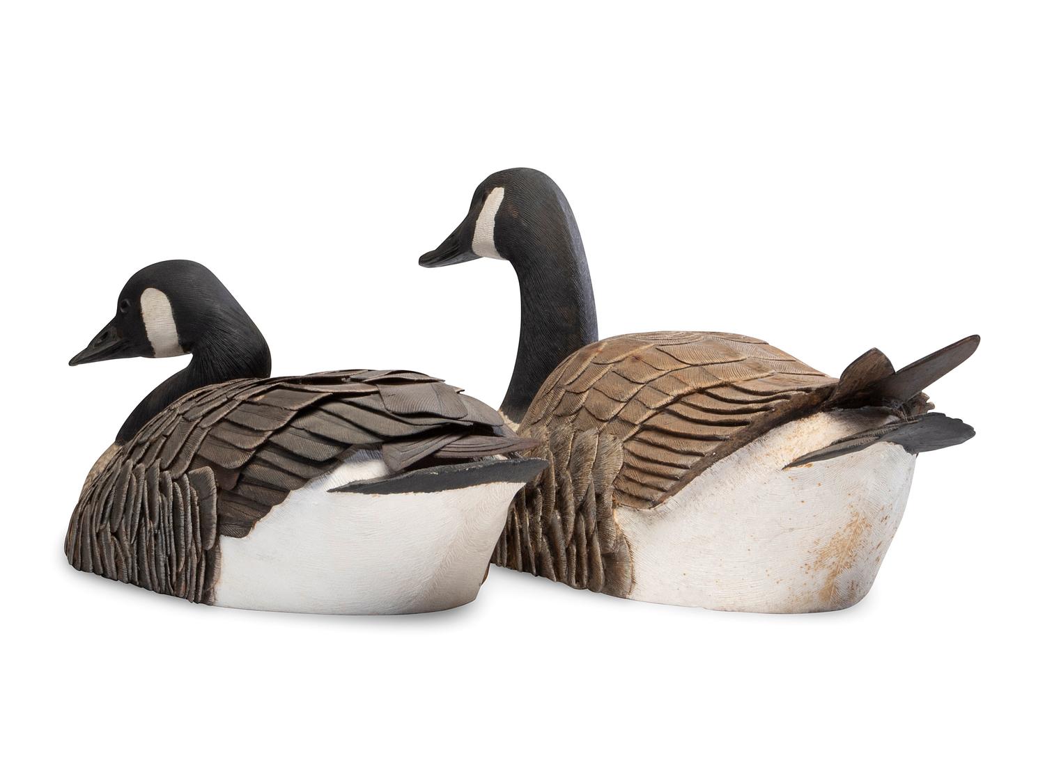 A Pair of Hollow Carved and Painted Wood Canada Goose Decoys