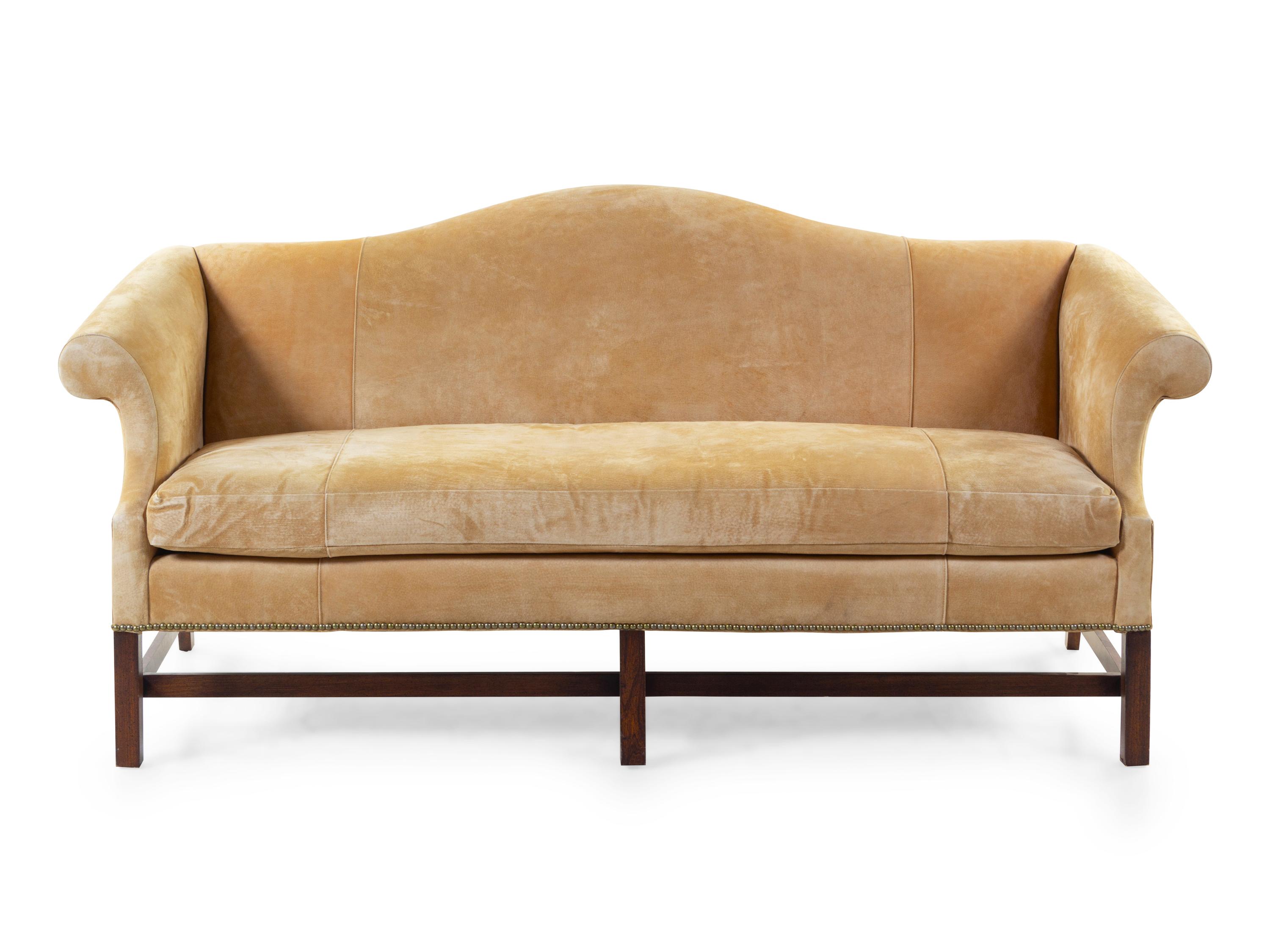 A George III Style Suede-Upholstered Mahogany Sofa