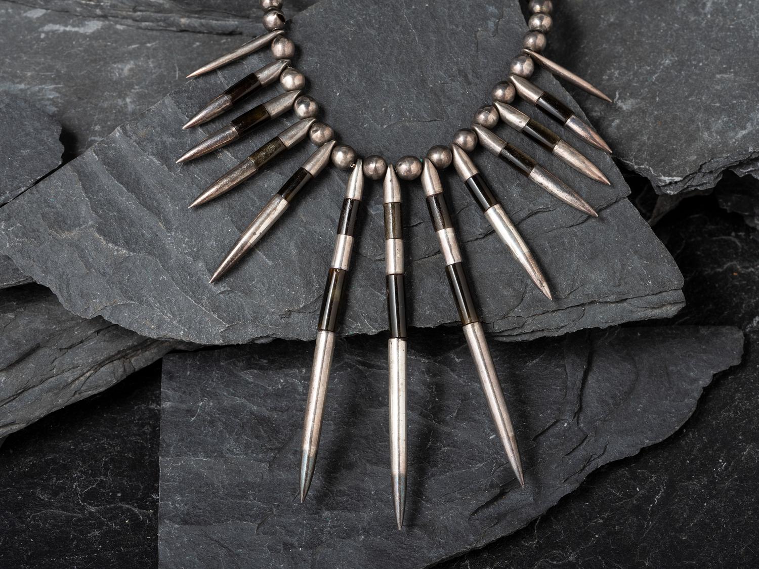 Taxco Silver and Obsidian Necklace, 1956-1962