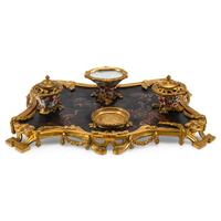 A French Gilt Bronze, Lacquer and Porcelain Standish