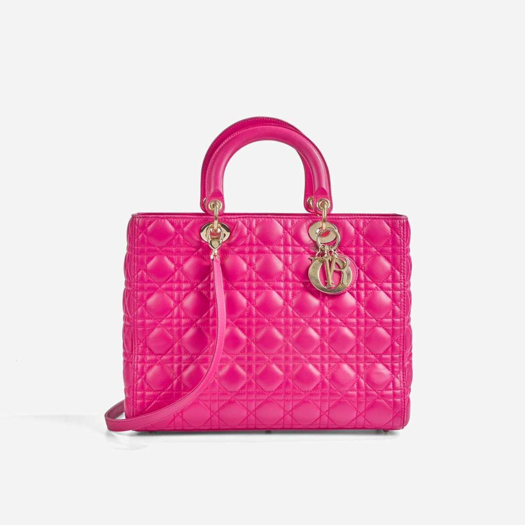 A Large Lady Dior Fuchsia Pink Leather Handbag Dior