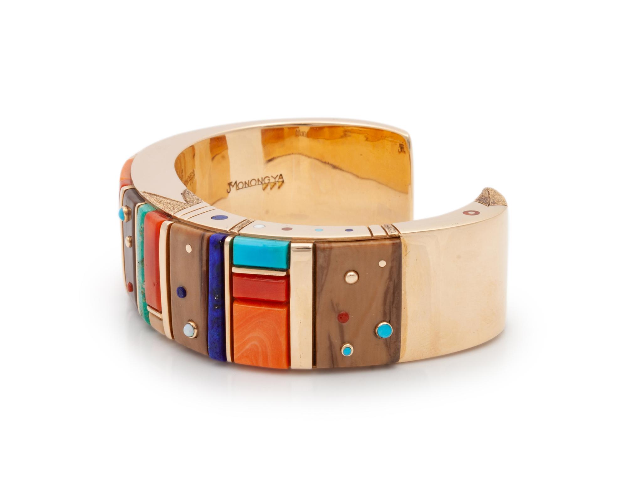 Gold and Cobblestone Inlay Cuff Bracelet