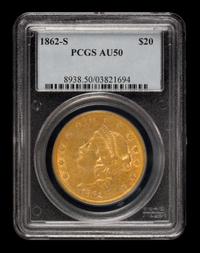 A United States 1862-S Liberty Head $20 Gold Coin