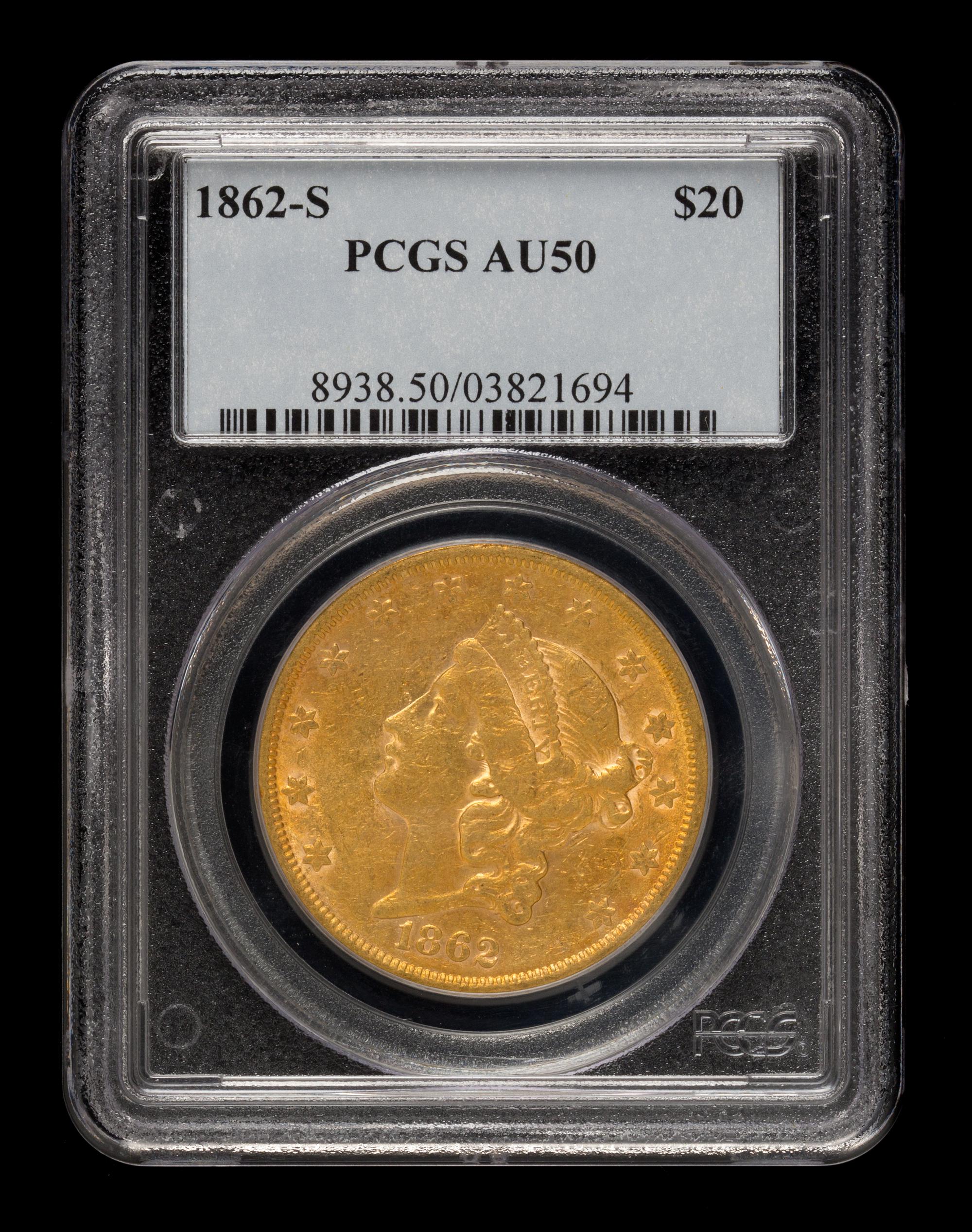 A United States 1862-S Liberty Head $20 Gold Coin