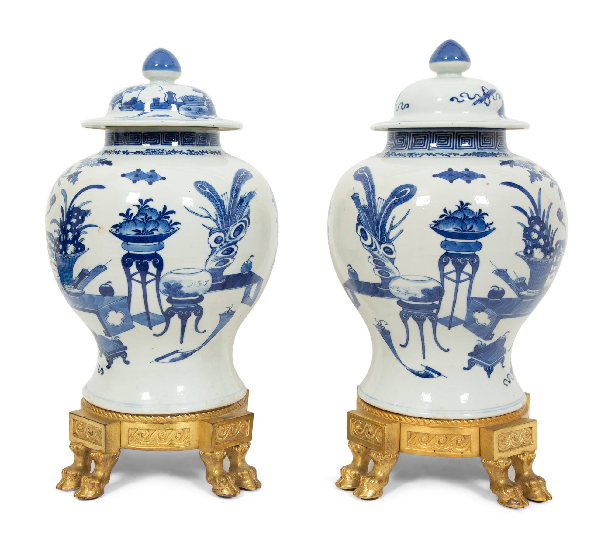 A Pair of Gilt Bronze Mounted Chinese Porcelain Jars