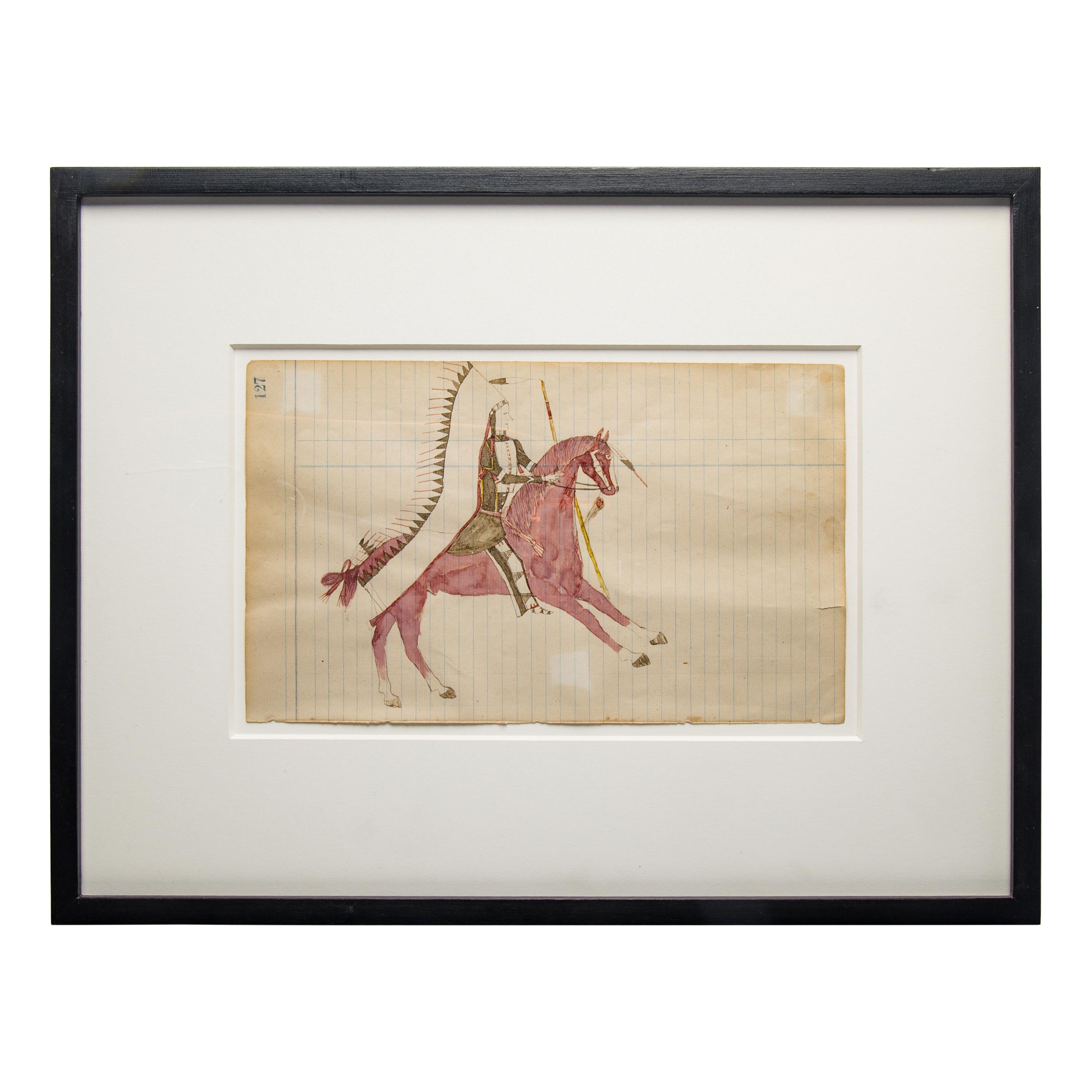 Wanbli Hito, Roan Eagle (Lakota, b. 1863) — untitled, warrior on horseback ca 1890