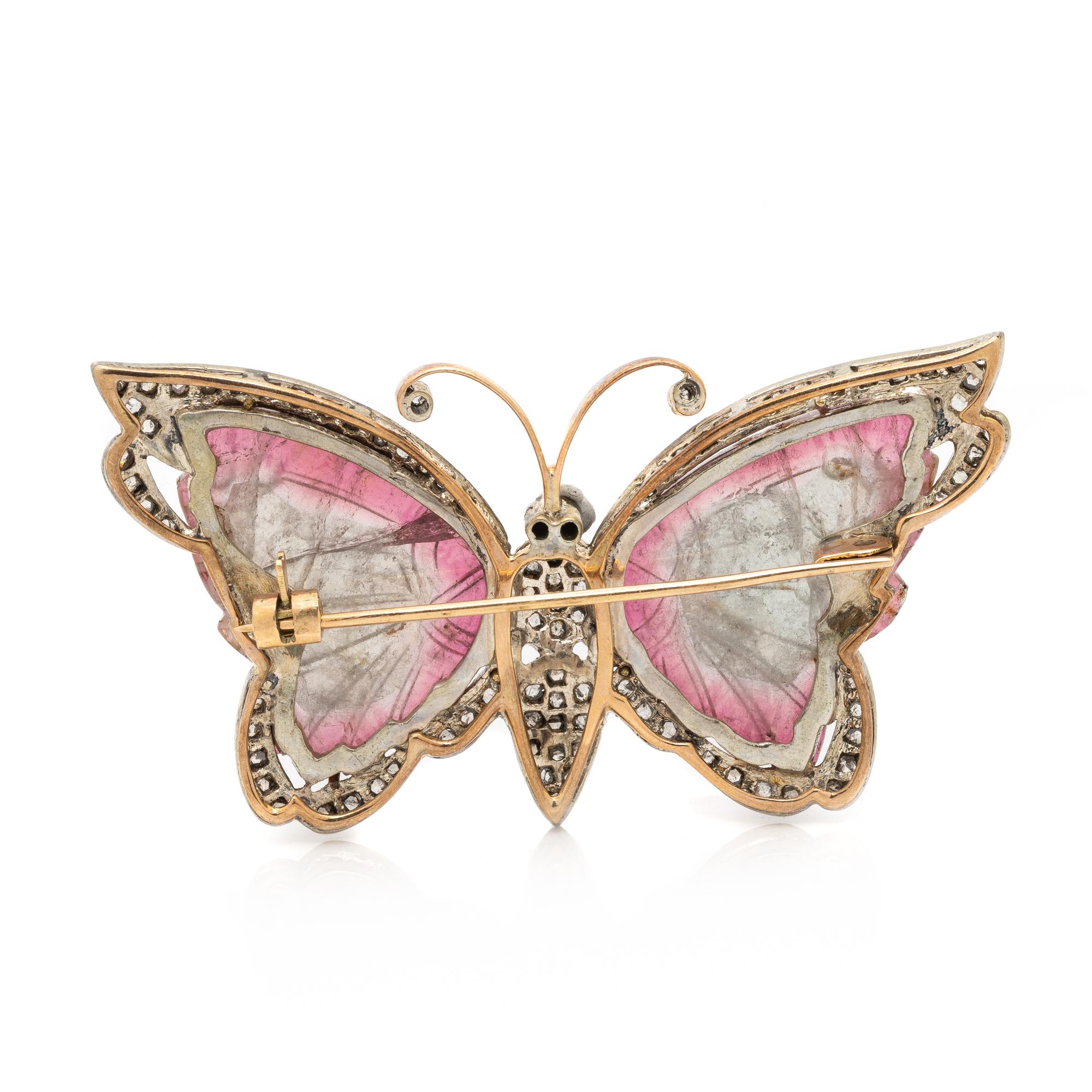 CARVED TOURMALINE BUTTERFLY BROOCH