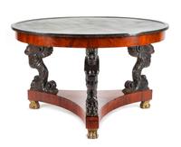 An Empire Style Parcel Ebonized Mahogany Gueridon Height 31 x diameter of top 50 inches. — 19TH CENTURY