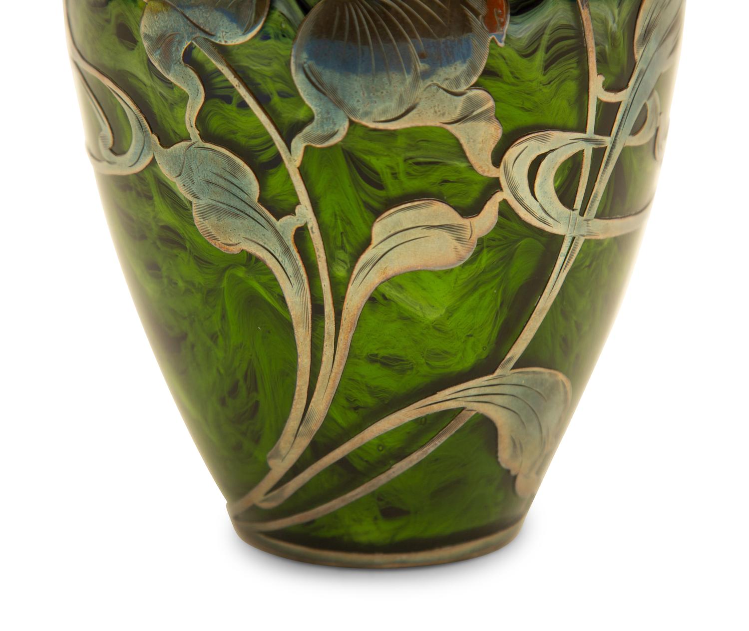 A Loetz Titania Sterling Overlaid Glass Vase