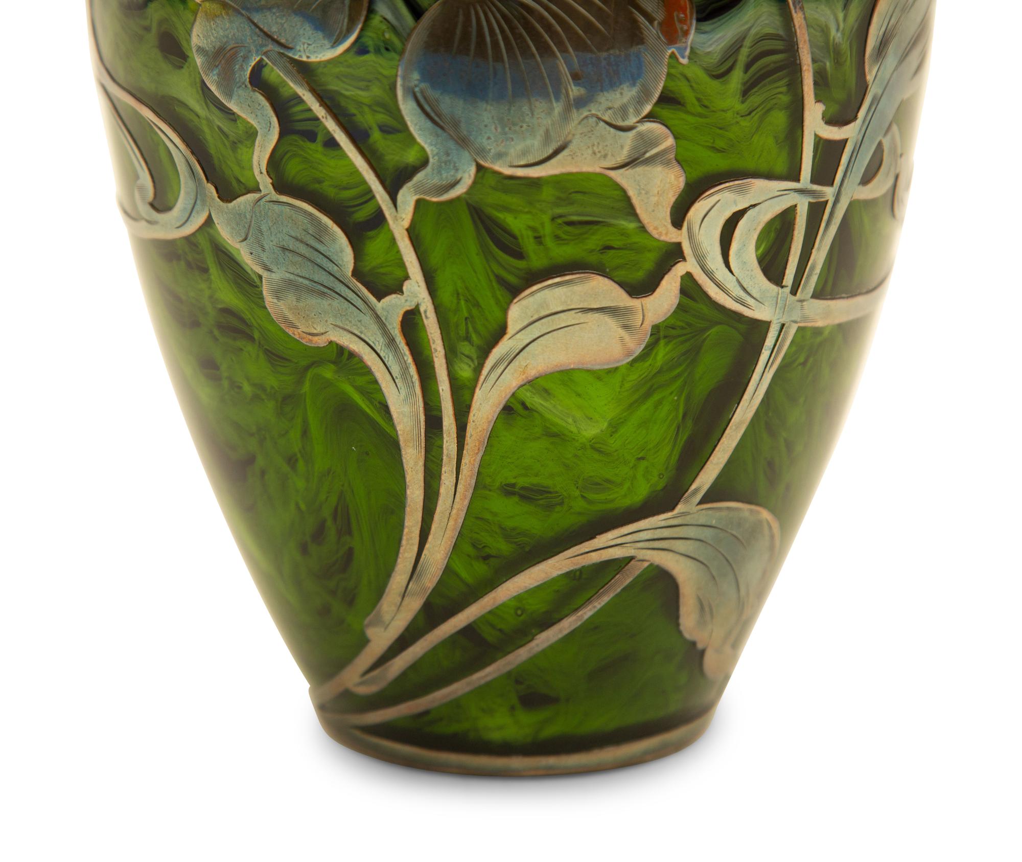 A Loetz Titania Sterling Overlaid Glass Vase