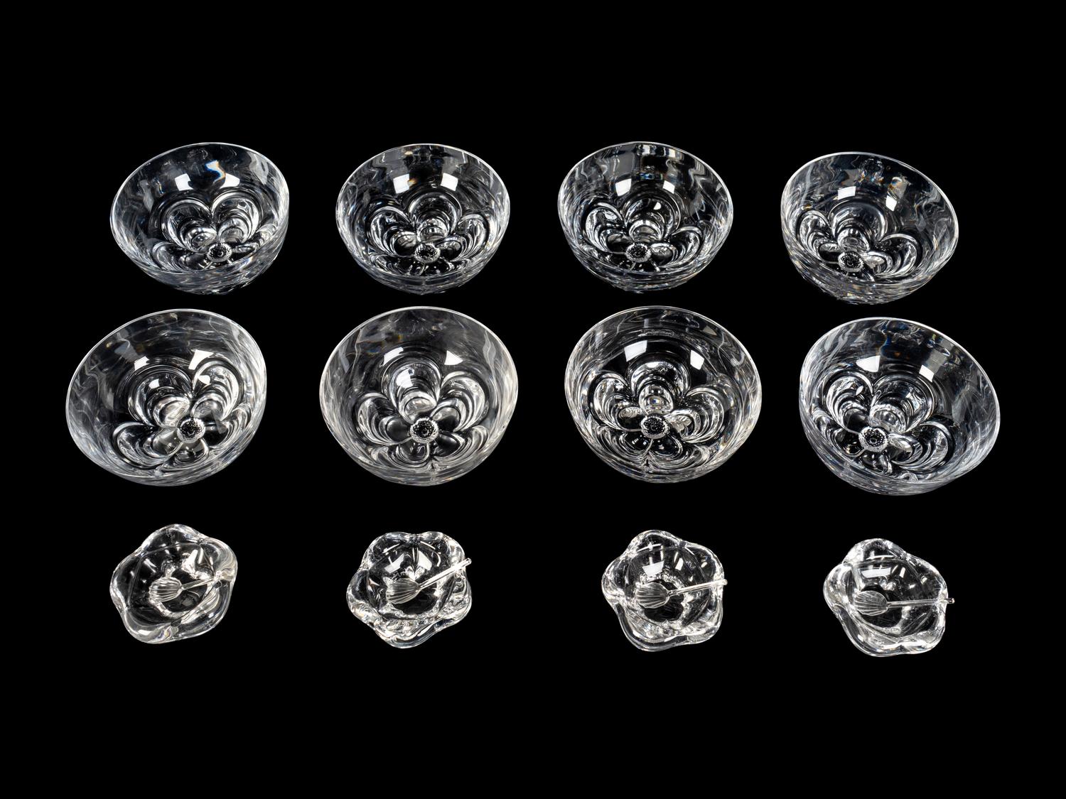 A Set of Eight Daum Fruit Bowls and Four Salts