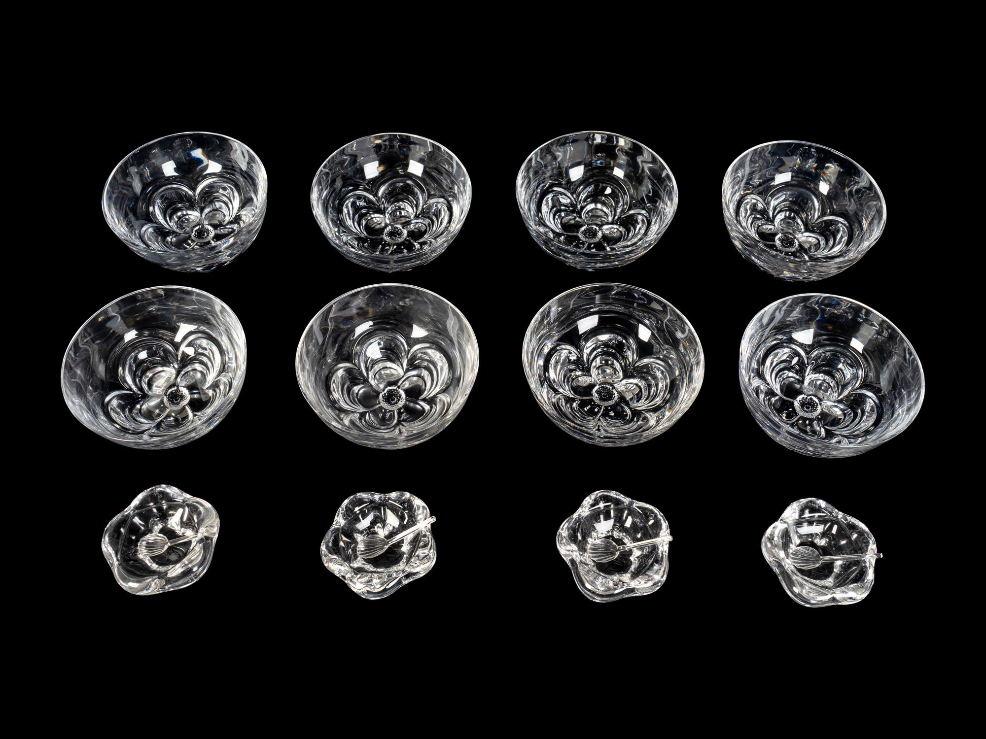 A Set of Eight Daum Fruit Bowls and Four Salts